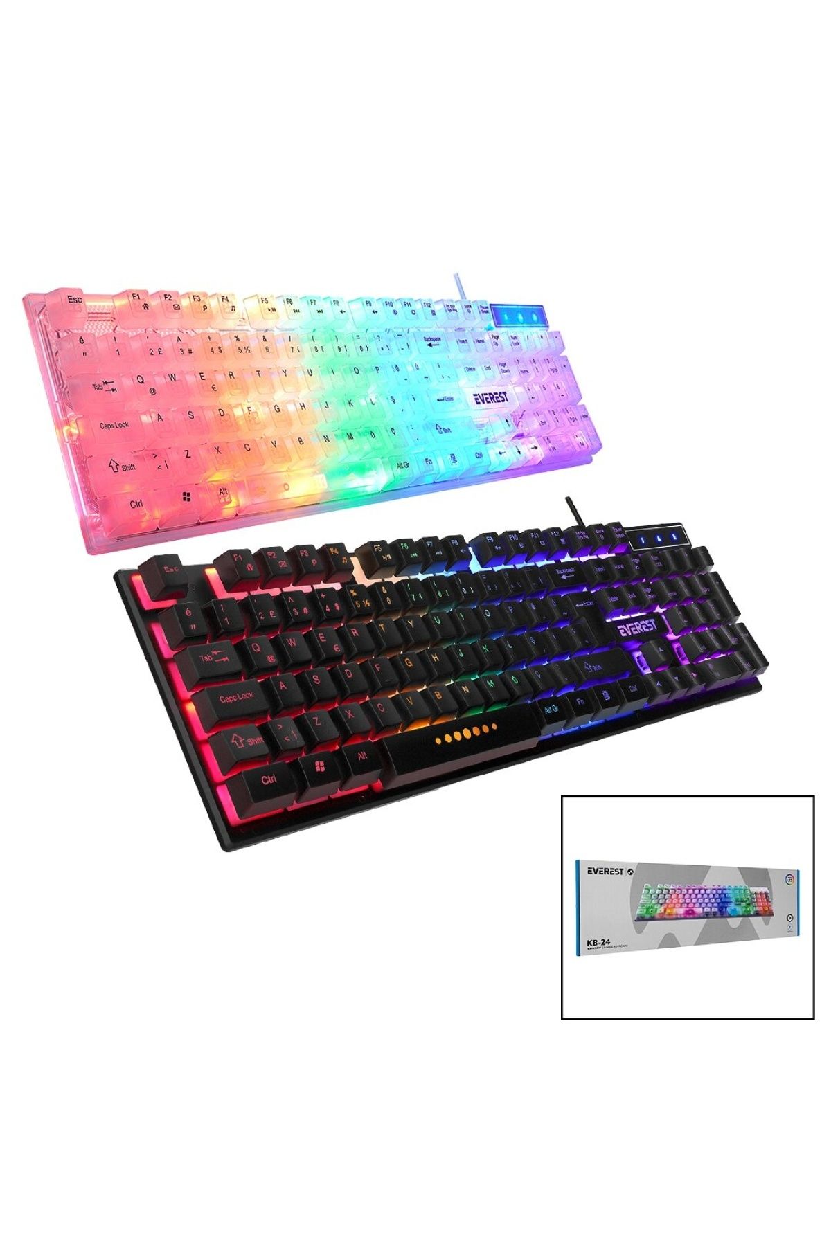 Findit EVER EST KB-24 GÖKKUŞAĞI IŞIKLI USB KABLOLU OYUNCU KLAVYE 155CM KABLO (2818)