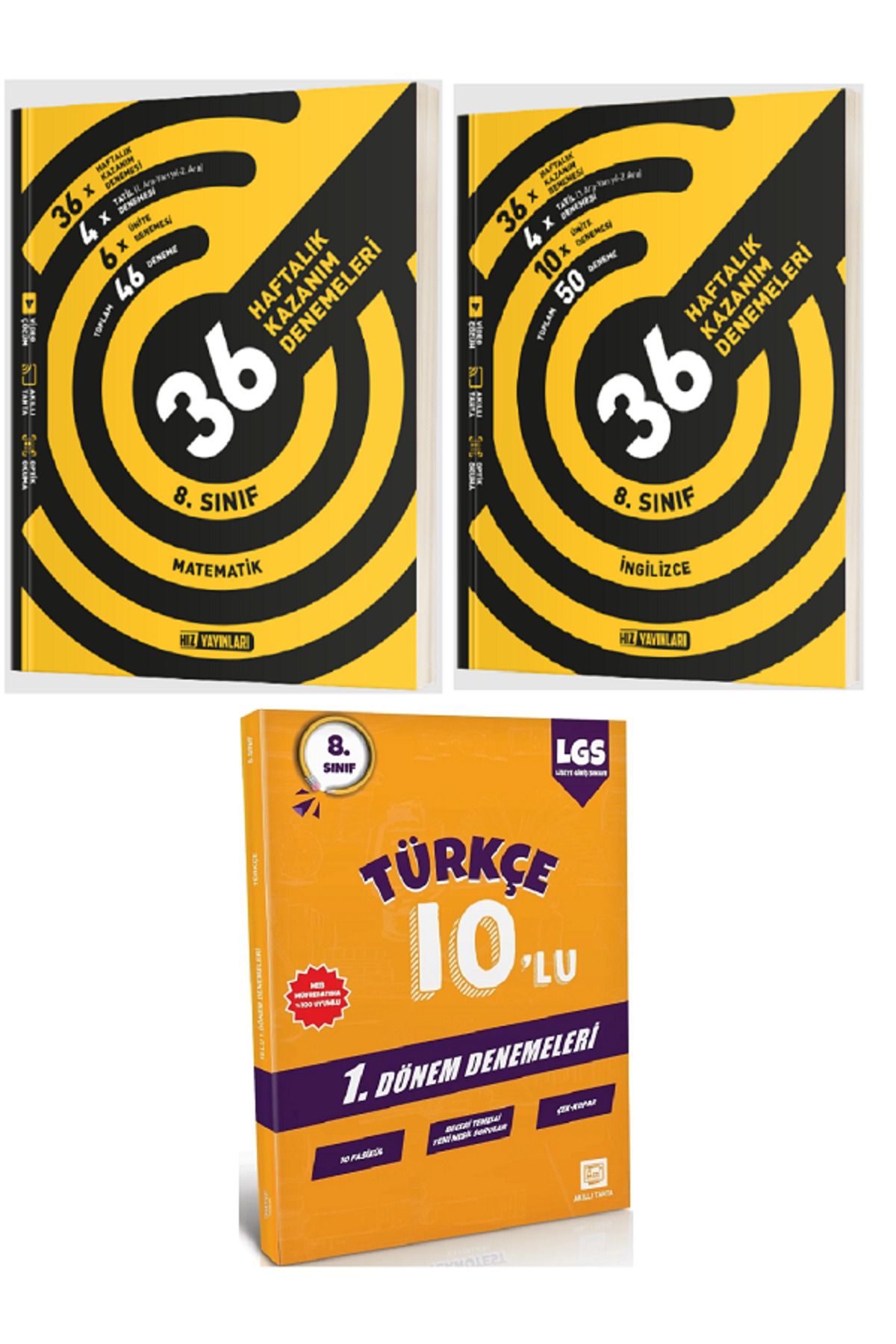 Efsane Yayınları 8.Sınıf Hız Matematik + İngilizce 36 Haftalık Denemeleri / 10'Lu Türkçe Deneme HEDİYE - 3 KİTAP