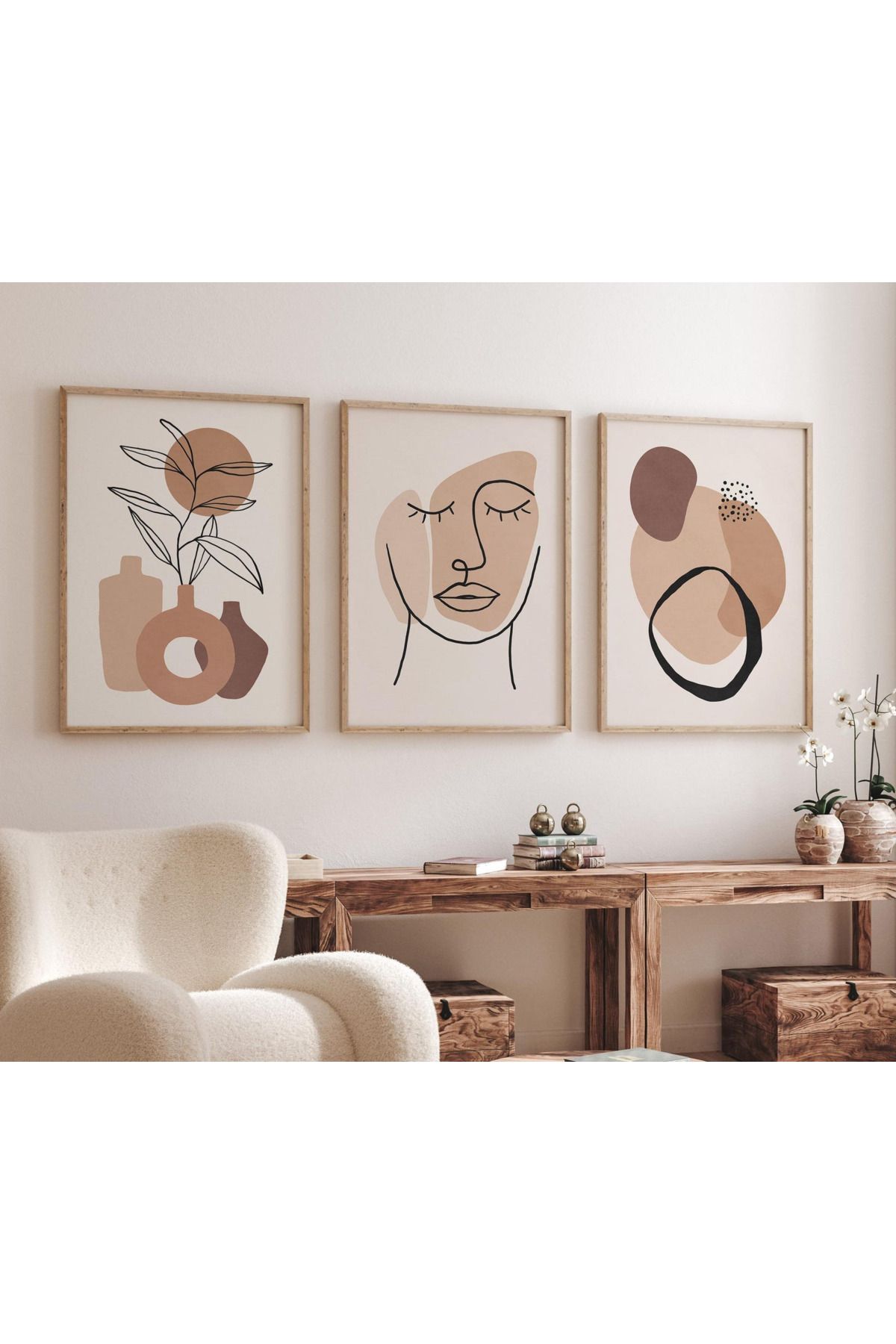 Tuba Decor 3 Parça Ahşap Çerçeve Görünümlü MDF Poster Tablo Seti