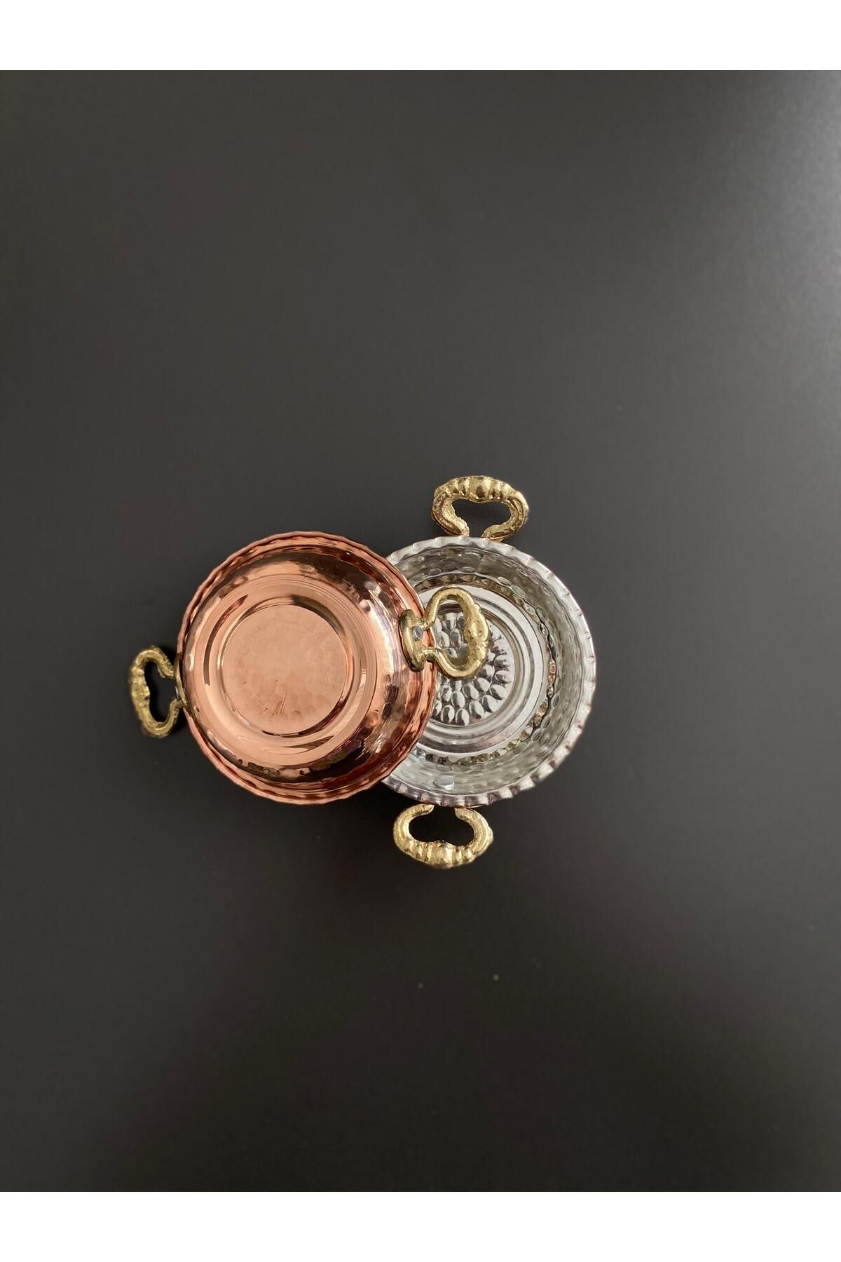 Layla Copper 6'lı Kulplu Bakır Çerezlik-Kahvaltılık-Reçellik-Sunumluk Set (9 cm X 2,3 cm)