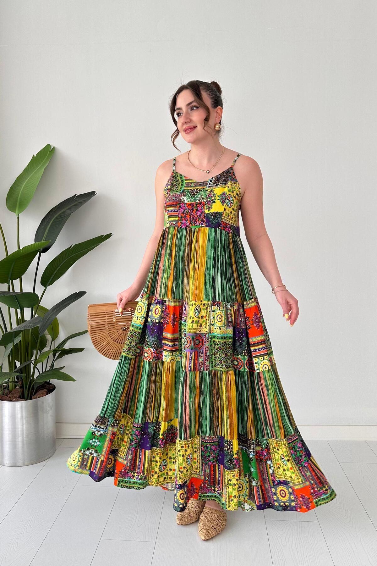 MaziButik Askılı Gipsy Elbise Yeşil
