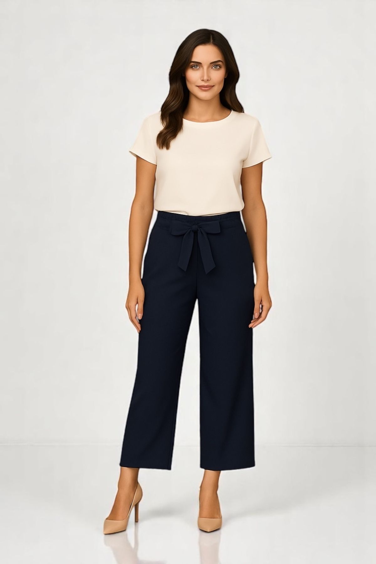 bb butik basic Kuşaklı Double Palazzo Pantolon DB1634