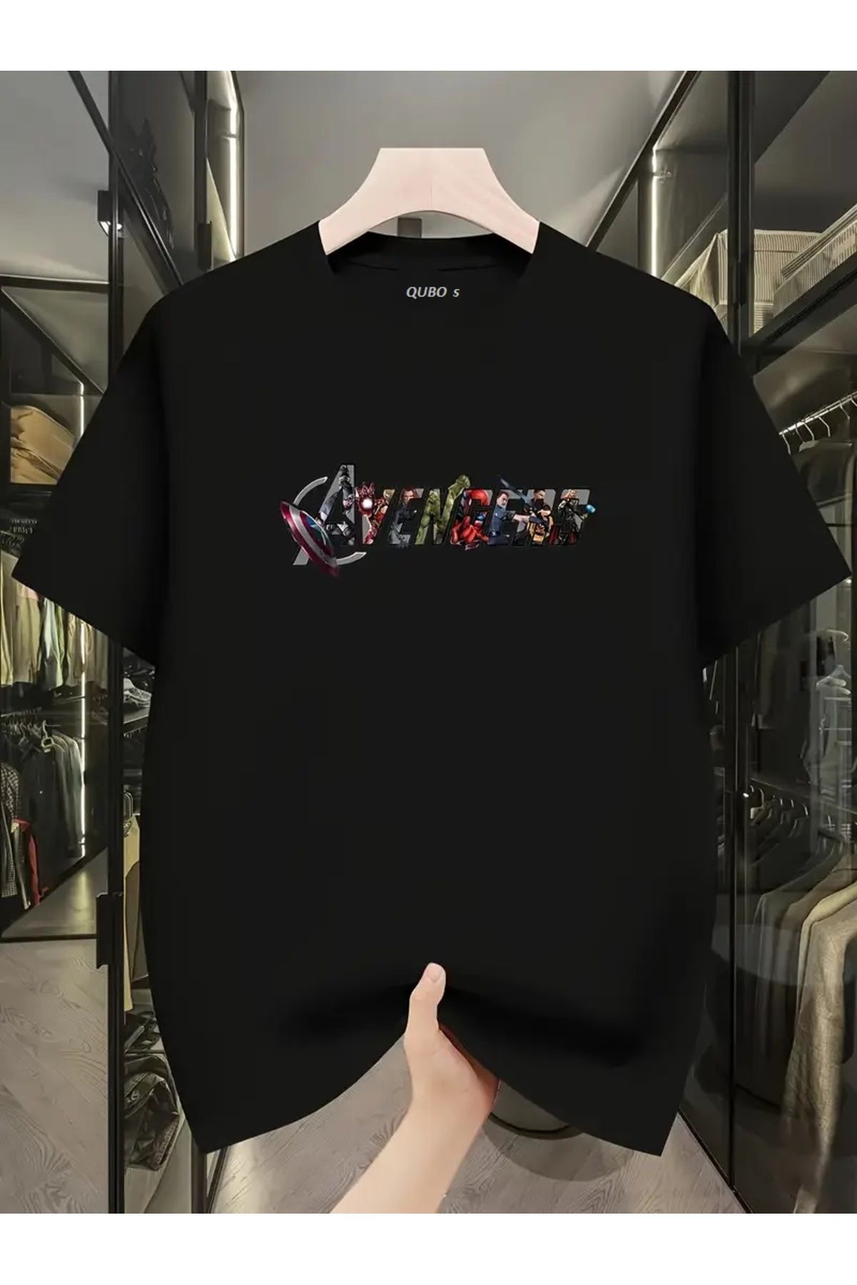 qubo sportswear & company qubo Unisex Oversize Baskılı Pamuklu Bisiklet Yaka Kısa Kollu SİYAH T-shirt