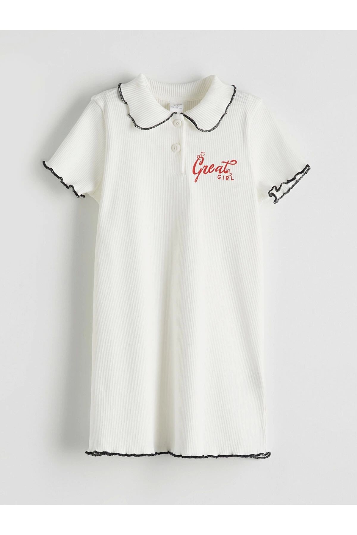 LC Waikiki LCW Kids Ekru Polo Yaka Kız Çocuk Kaşkorse Elbise