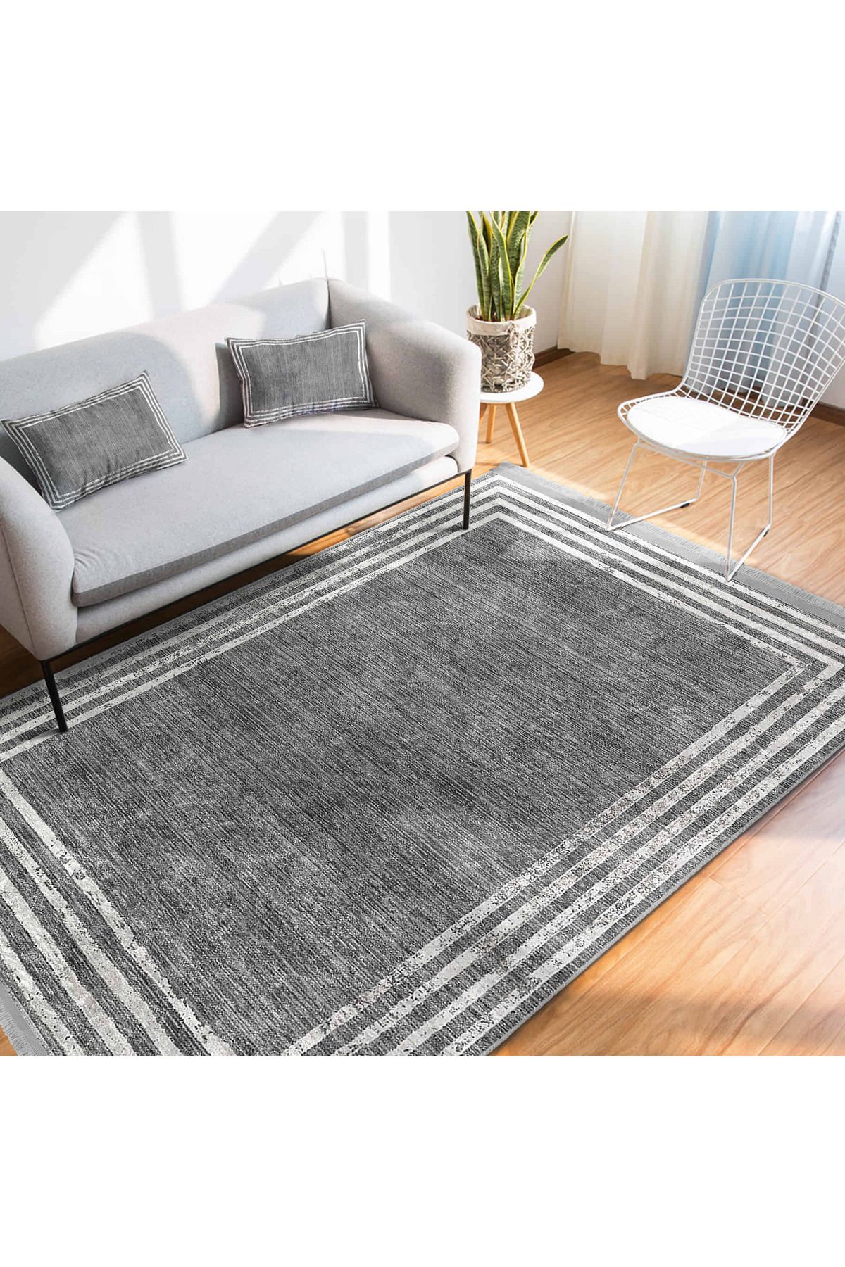 Realhomes Şık Çizgili Minimalist Desenli Dikey Çizgi Motifli Modern Salon & Oturma Odası Kaymaz Taban Halı