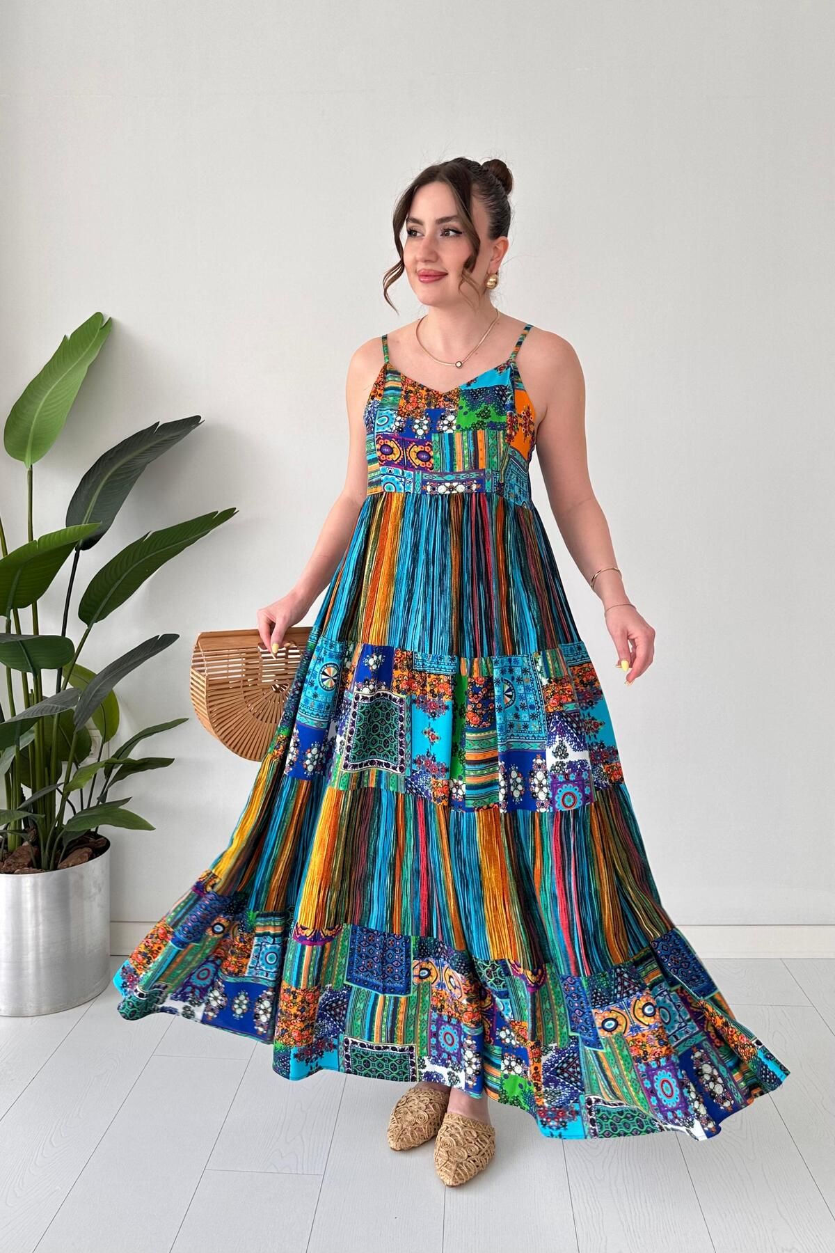 MaziButik Askılı Gipsy Elbise Mavi