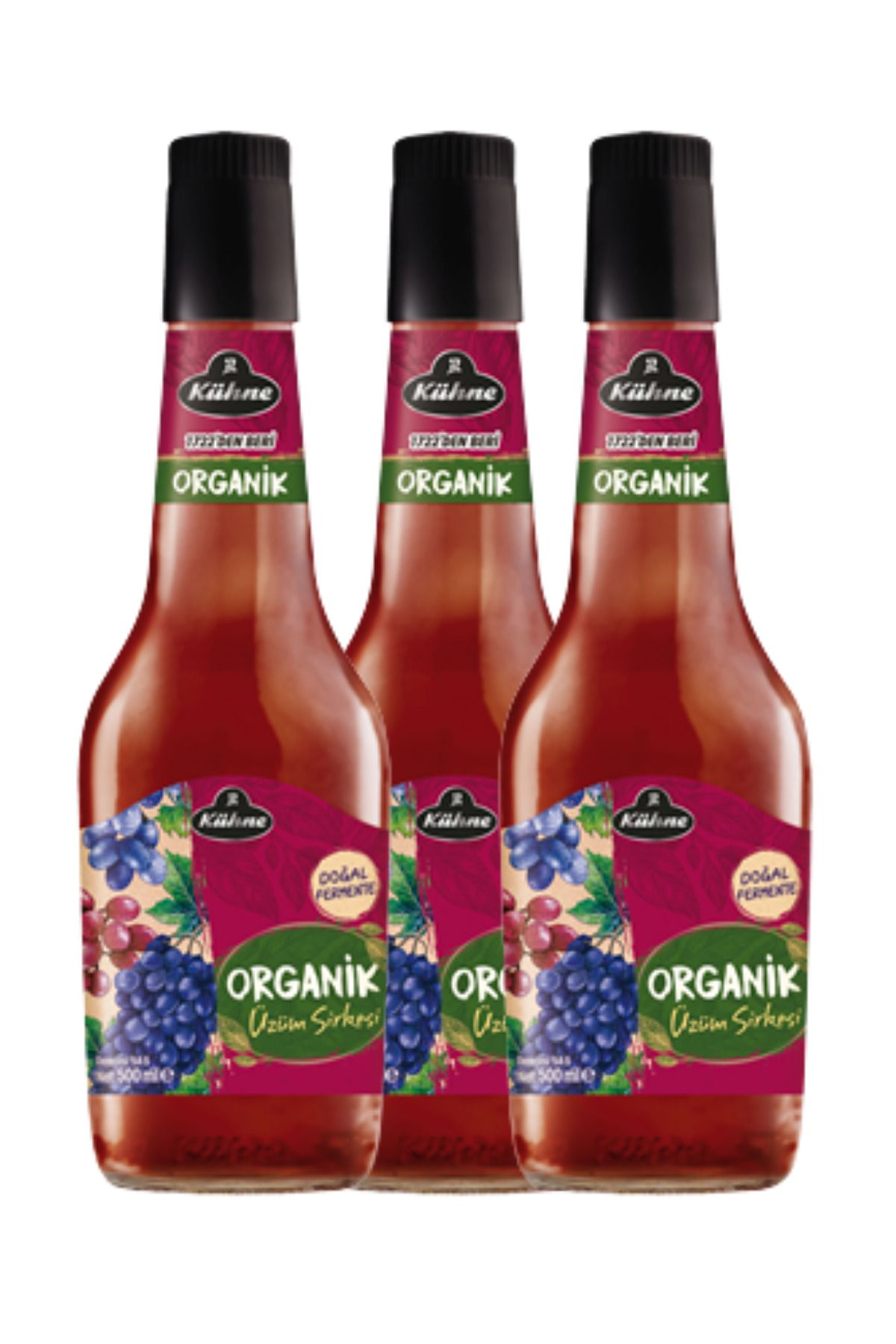 Kühne Organik Üzüm Sirkesi Cam 500 ml x 3 Adet