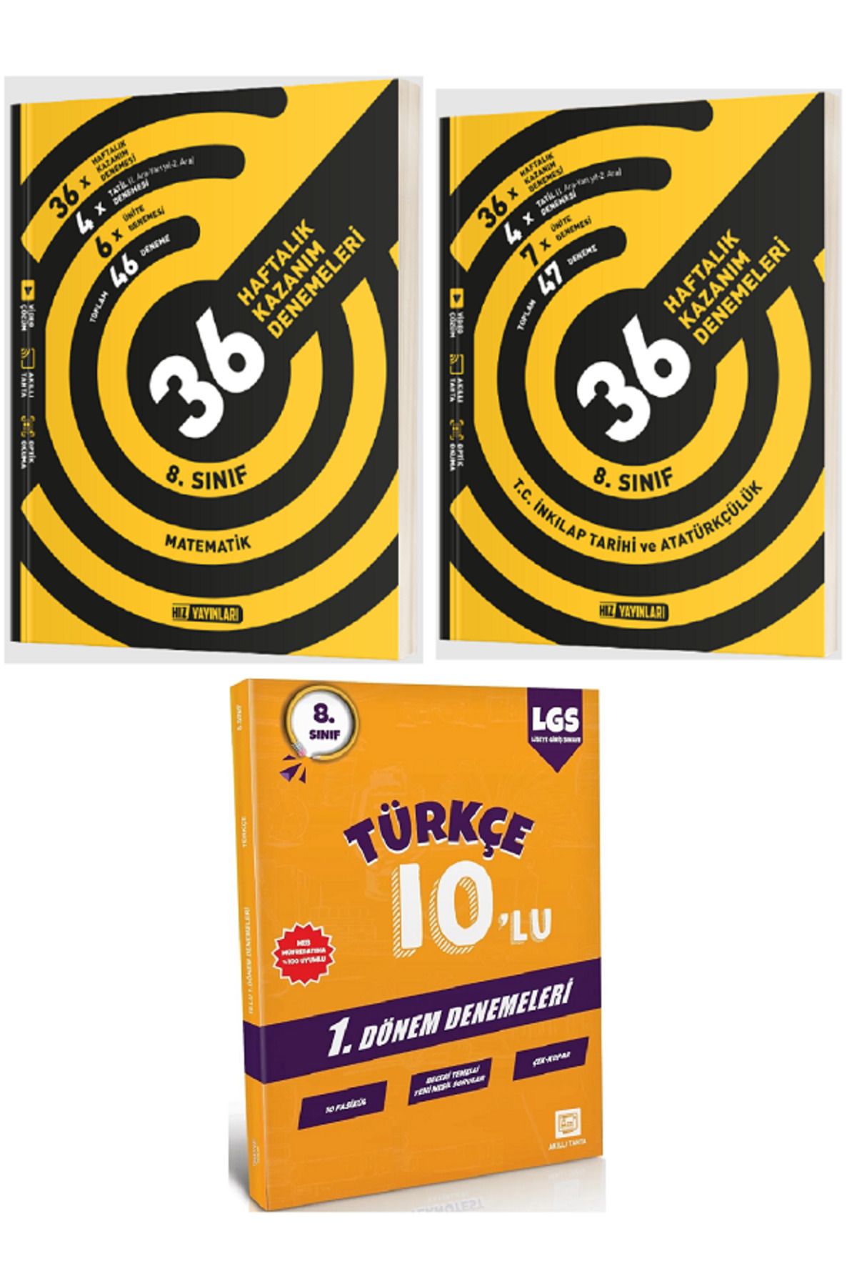 Efsane Yayınları 8.Sınıf Hız Matematik + İnkılap Tarihi 36 Haftalık Denemeleri / 10'Lu Türkçe Deneme HEDİYE - 3 KİTAP