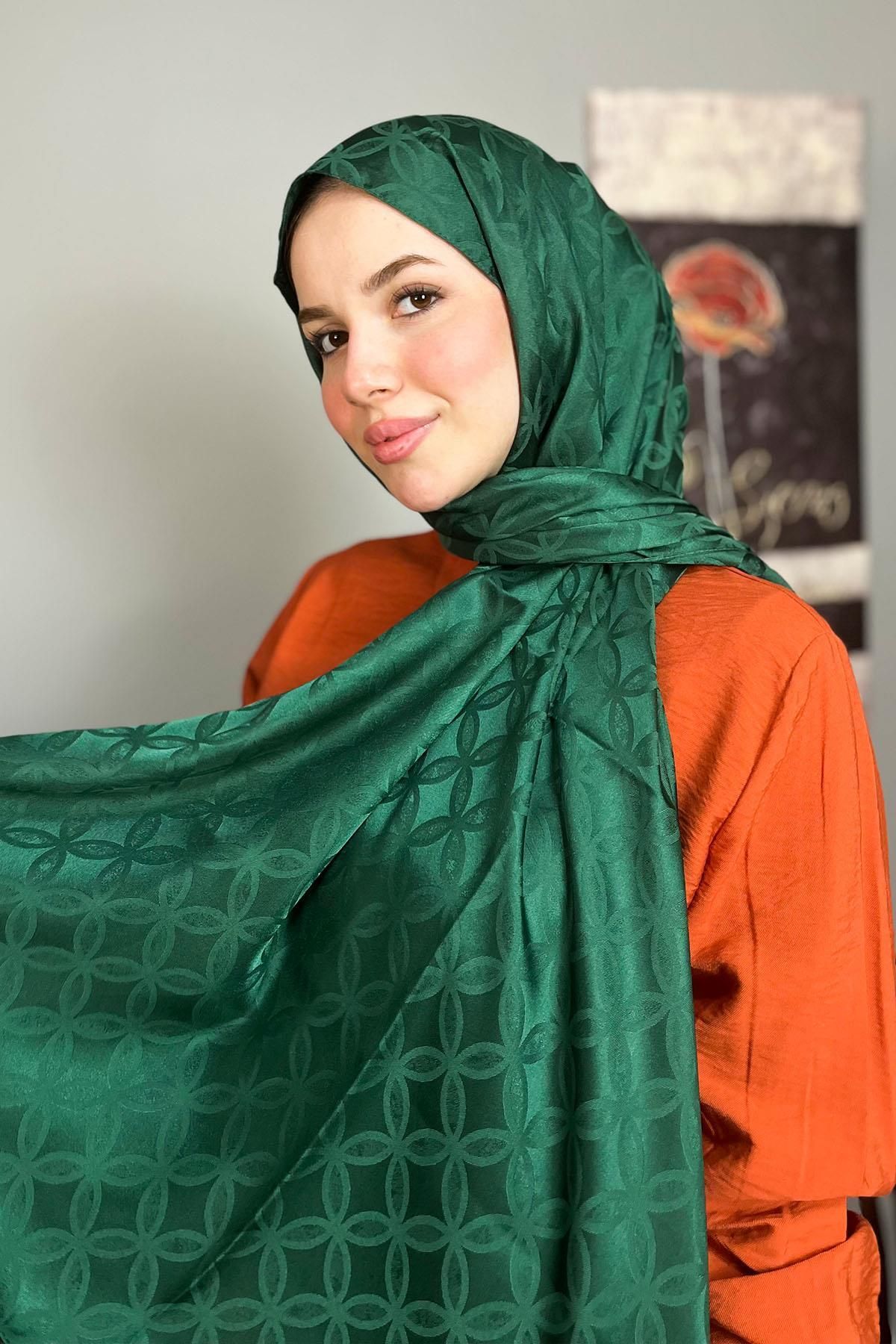 Sultan Eşarp Sultan Jakarlı Şal - Çiçek Desen - SLJ001-17 - Yeşil