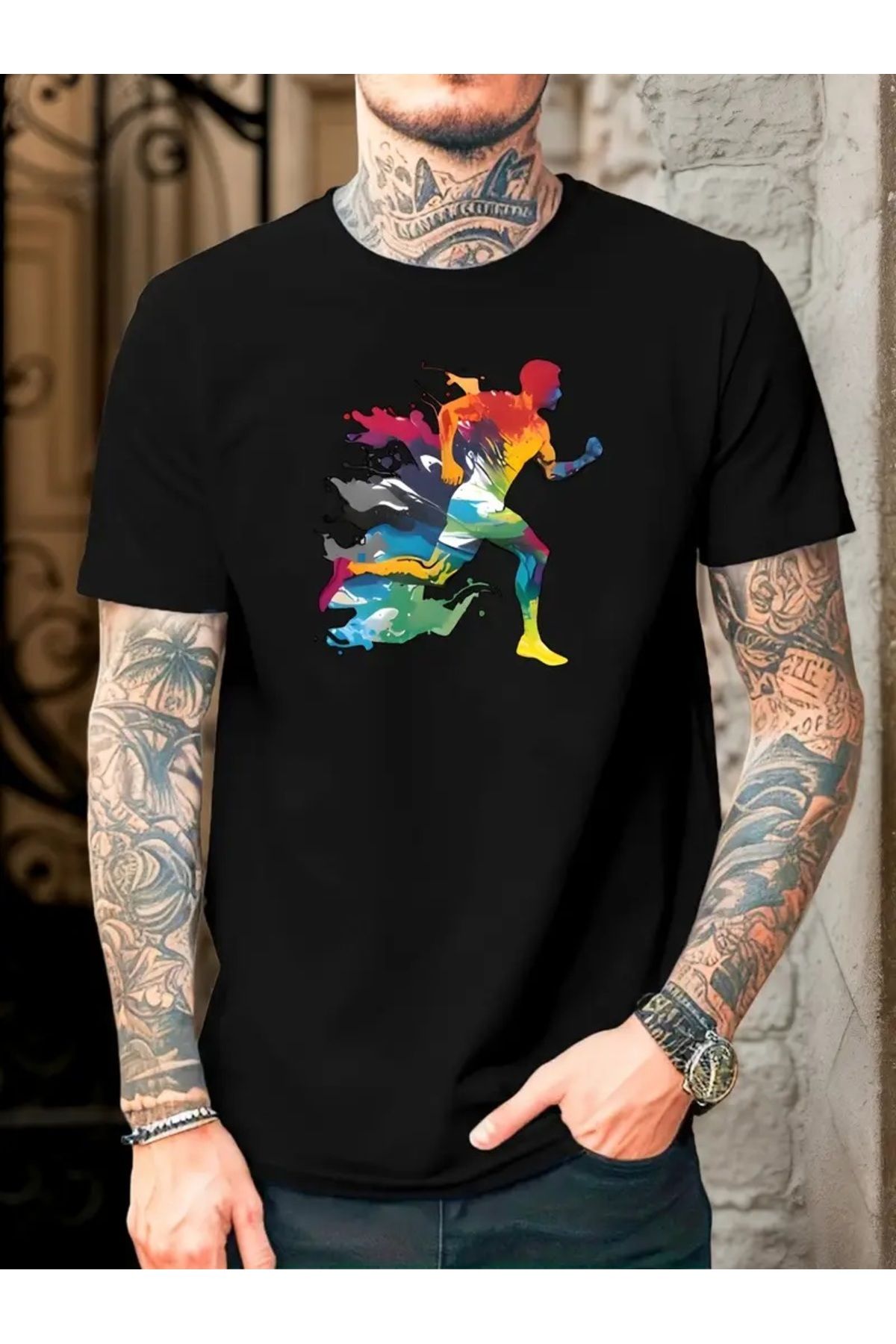qubo sportswear & company qubo Unisex Oversize Baskılı Pamuklu Bisiklet Yaka Kısa Kollu SİYAH T-shirt