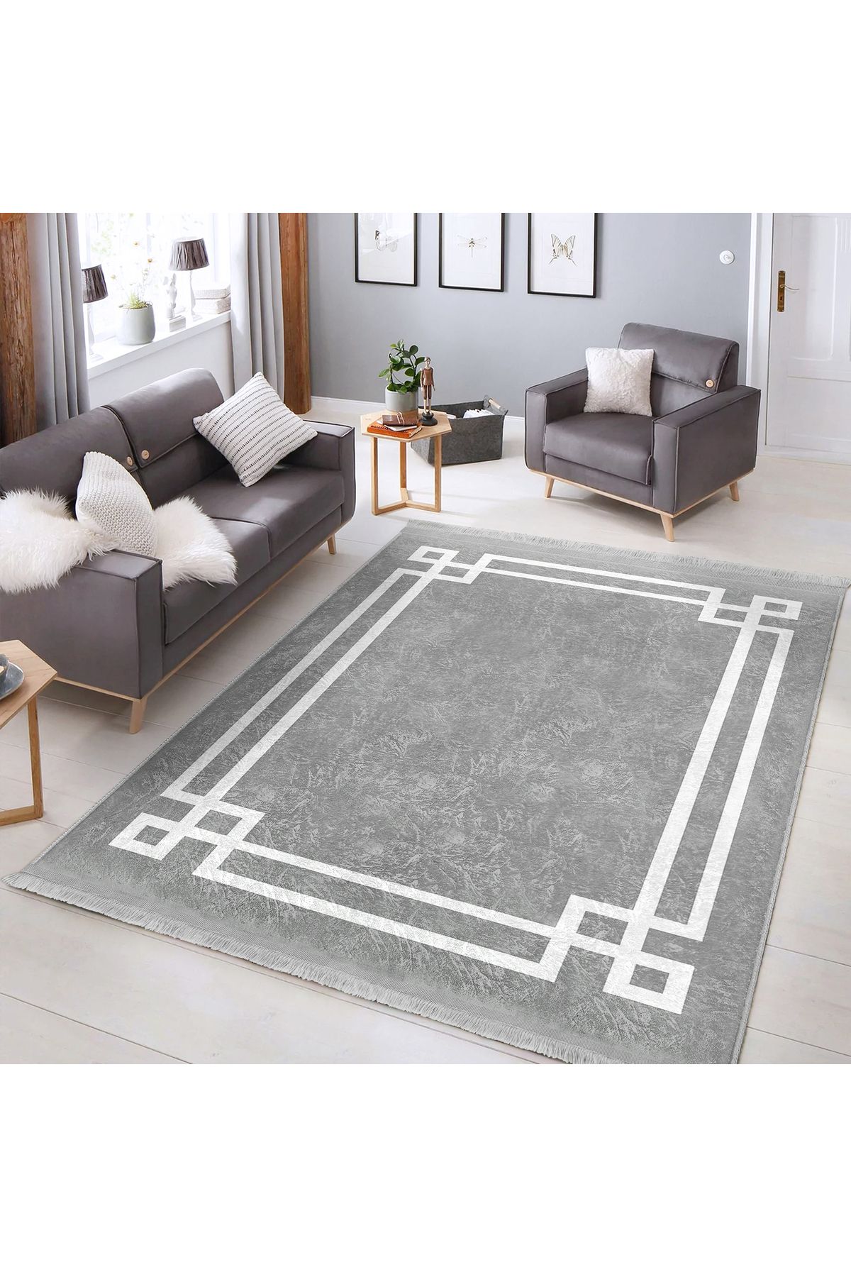Realhomes Modern Geometrik Desenli Yıkanabilir Kaymaz Taban Salon Halısı – Dikdörtgen Şıklığı
