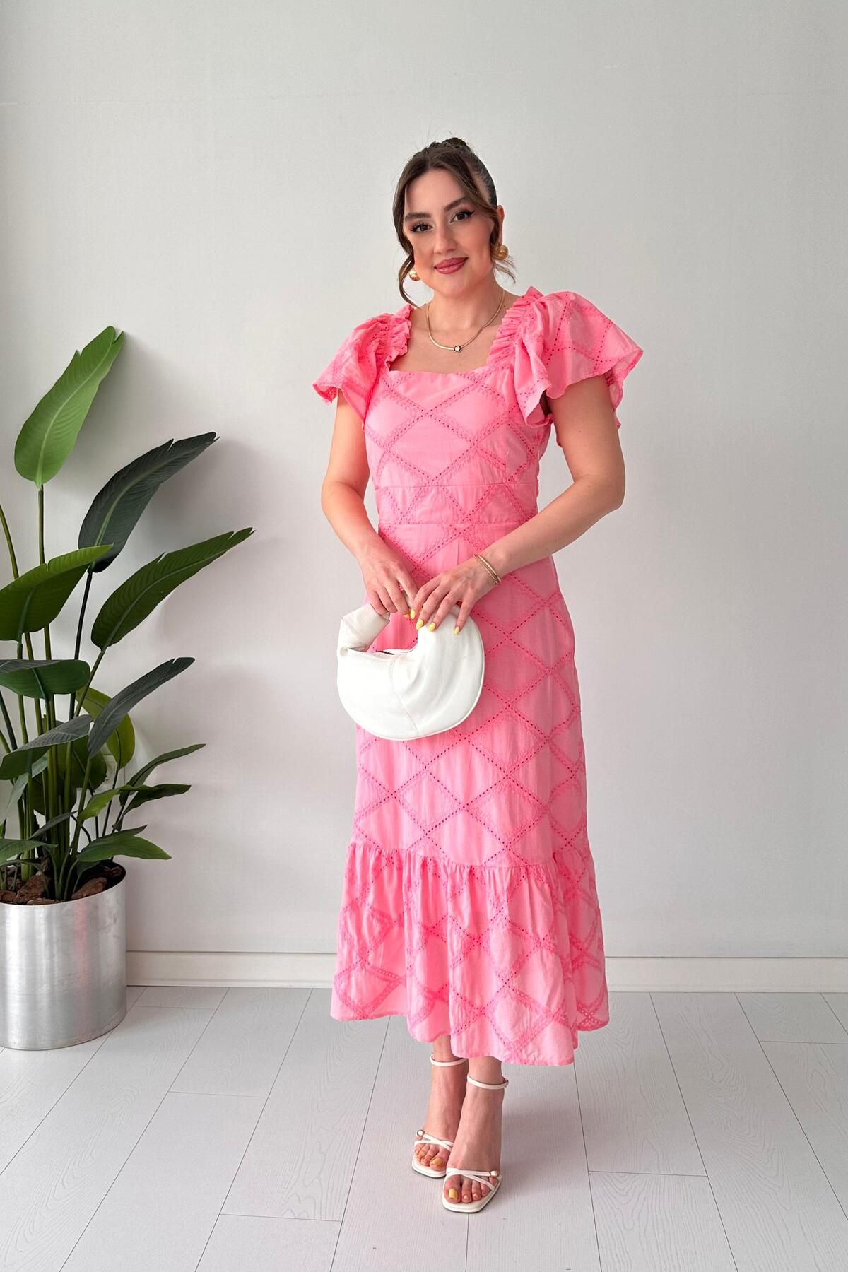 MaziButik Baklava Fisto Elbise Pembe