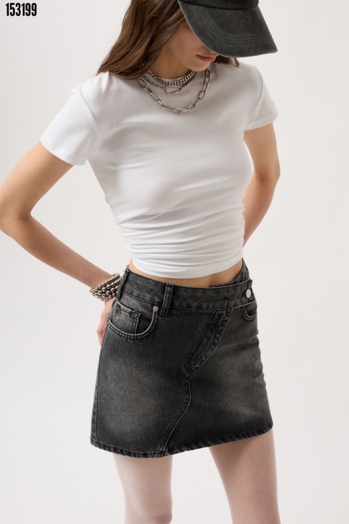 LİVAS Asimetrik Kemer Denim Mini Etek