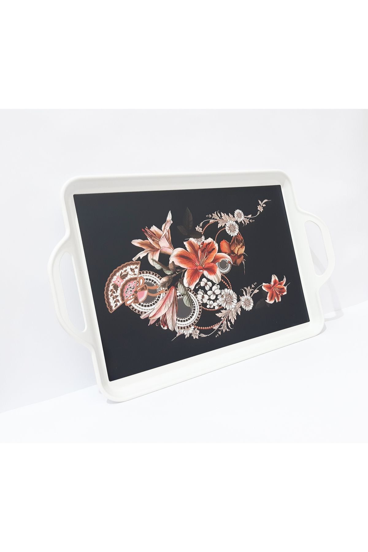 renkli çiçekler Çay Tepsi 39.5x25.5 CM Desenli Plastik Çay Kahve Tepsisi Sunum Tepsi