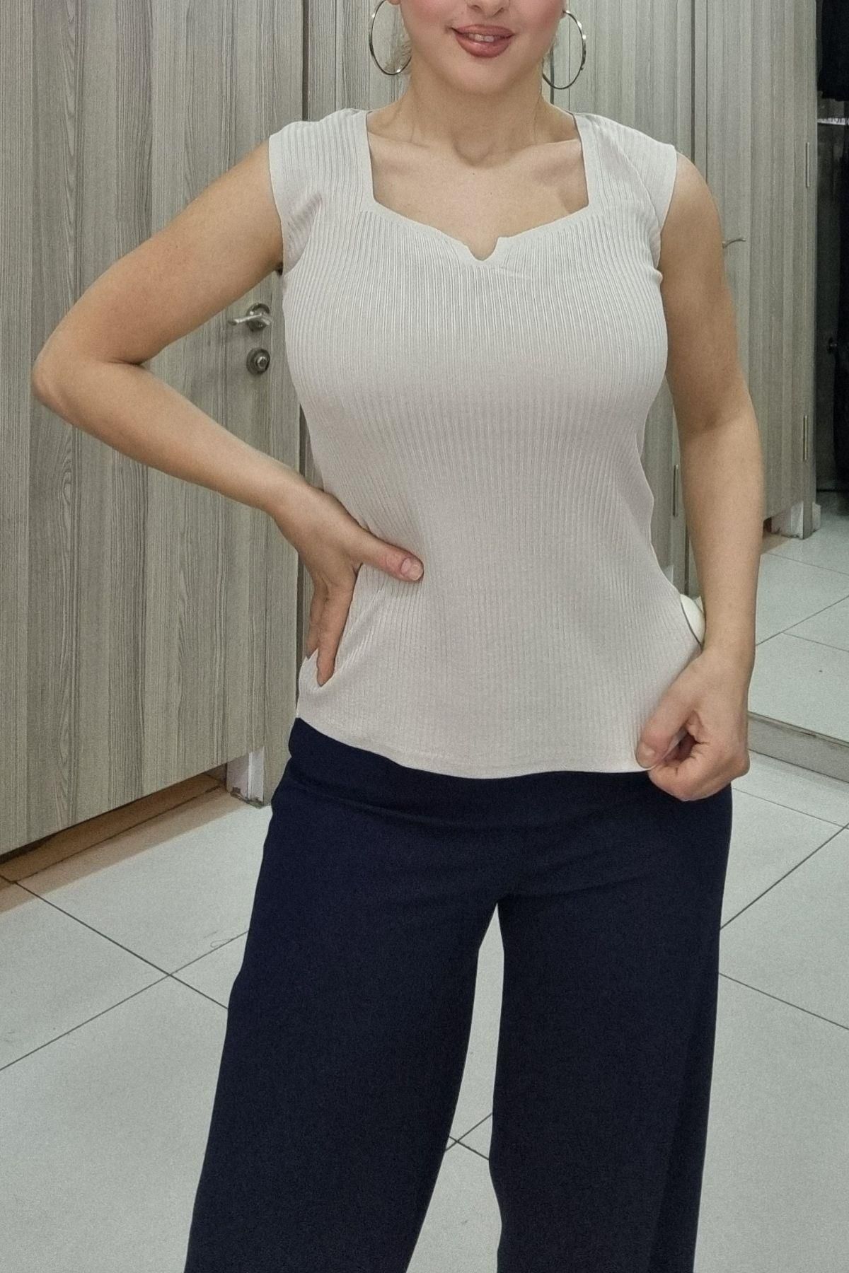Maya Butik Kolsuz Yazlık Triko Basic Bluz - 0165