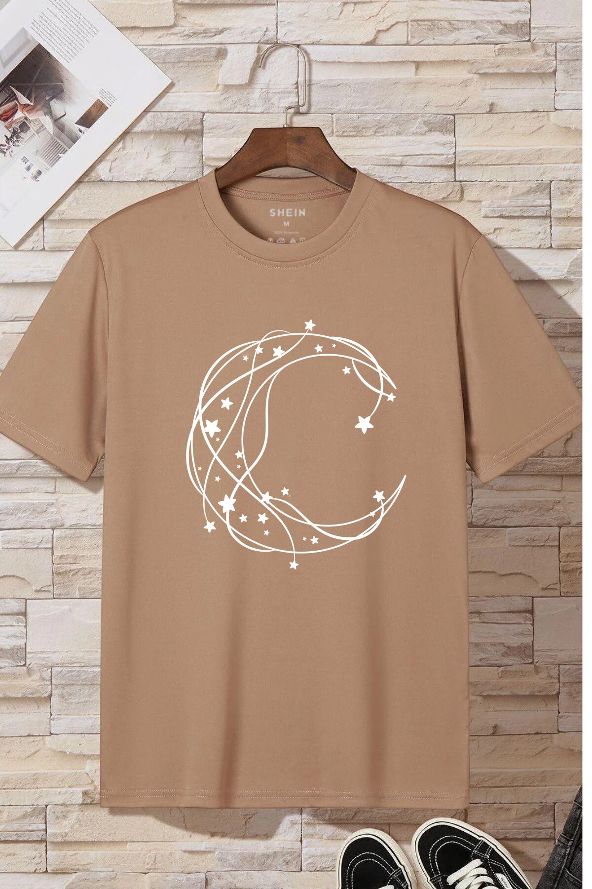 JAMPY Unisex Bej Ay Baskılı Oversize T-shirt