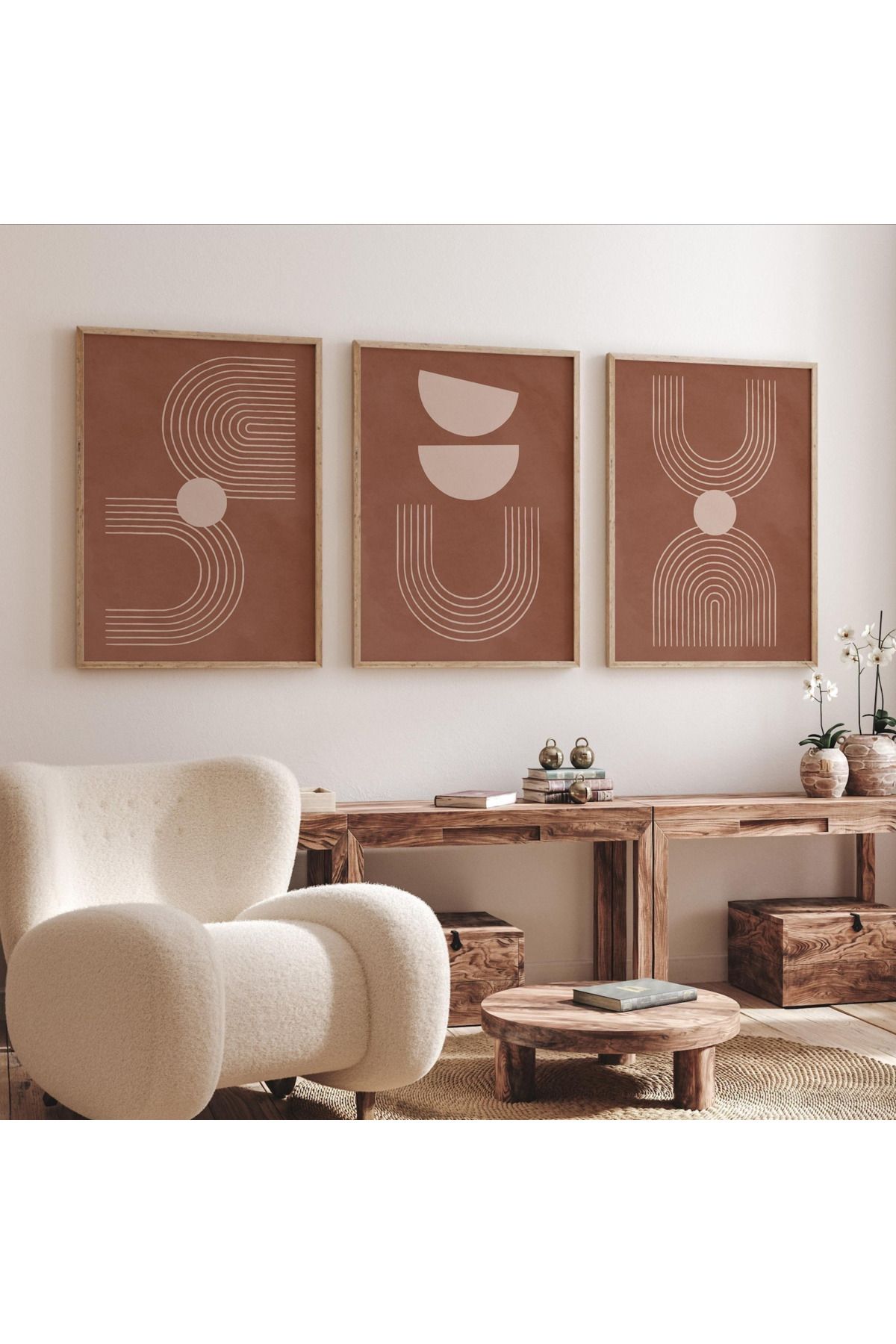 Tuba Decor 3 Parça Ahşap Çerçeve Görünümlü Mdf Tablo Seti