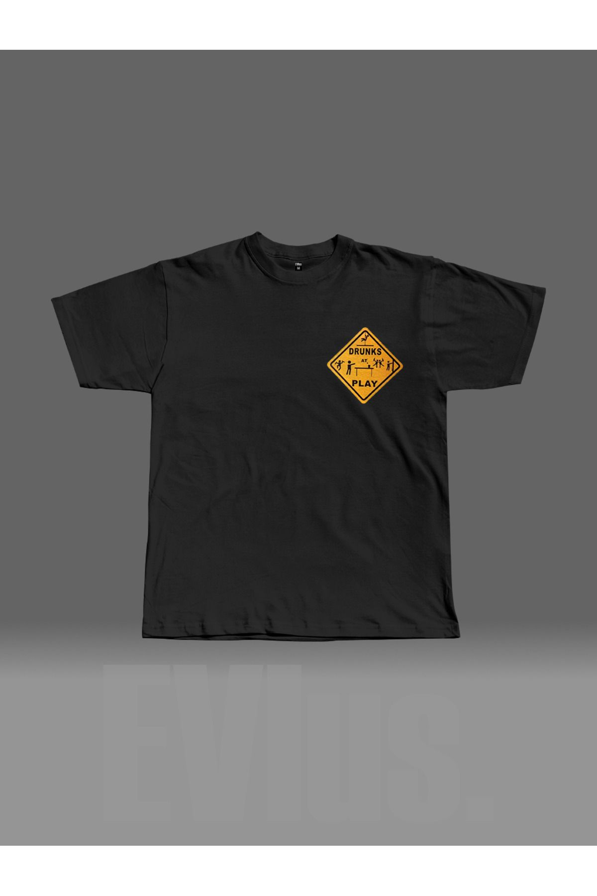 EVIus Oversize Drunks at Play Baskılı Bisiklet Yaka T-Shirt