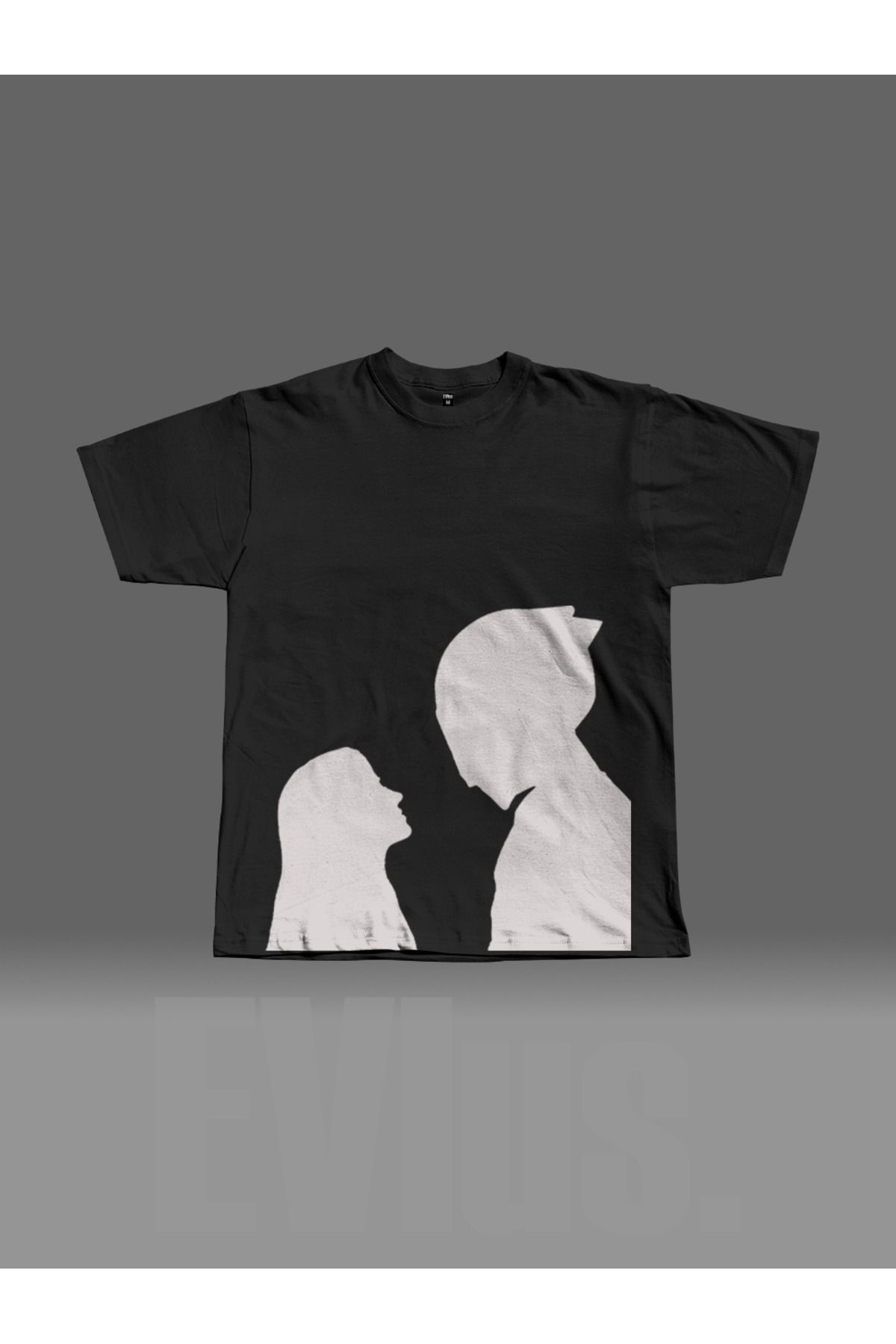 EVIus Oversize Motorcu Sevgililer Silüet Baskılı Bisiklet Yaka T-Shirt