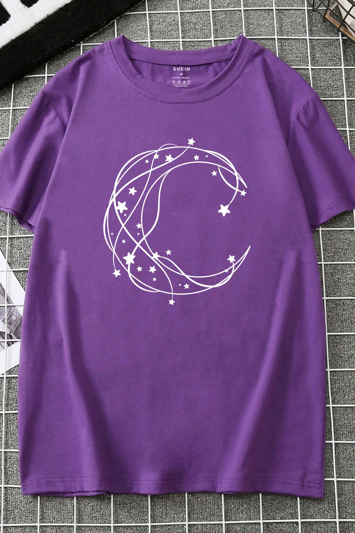 JAMPY Unisex Mor Ay Baskılı Oversize T-shirt