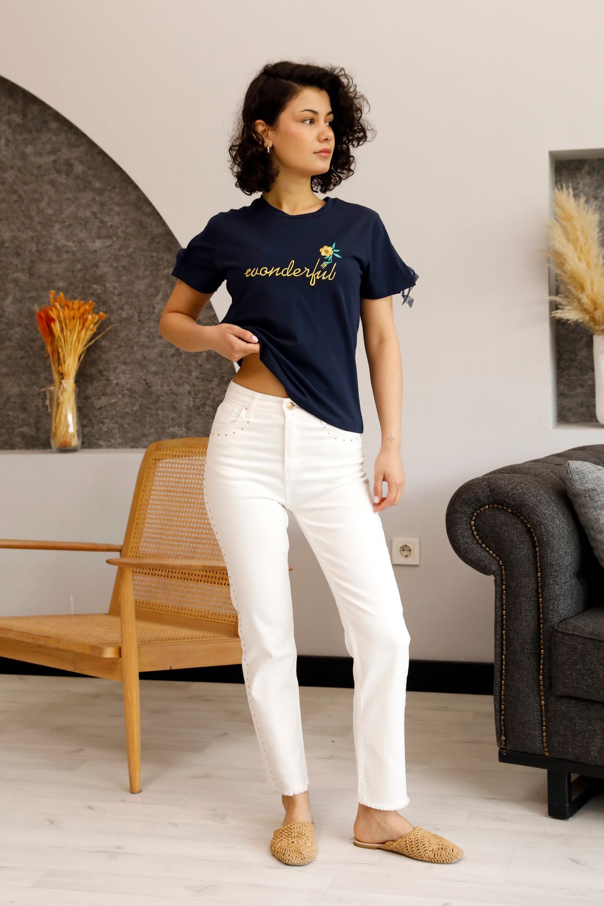 Butik Taş Stone Jean White