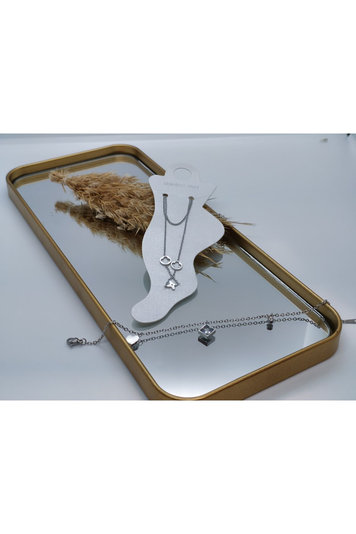MONARE JEWELRY SİLVER RENK HALHAL&BİLEKLİK SETİ PASLANMAZ ÇELİK SUYA VE KARARMAYA DAYANIKLI ANTİALERJİK
