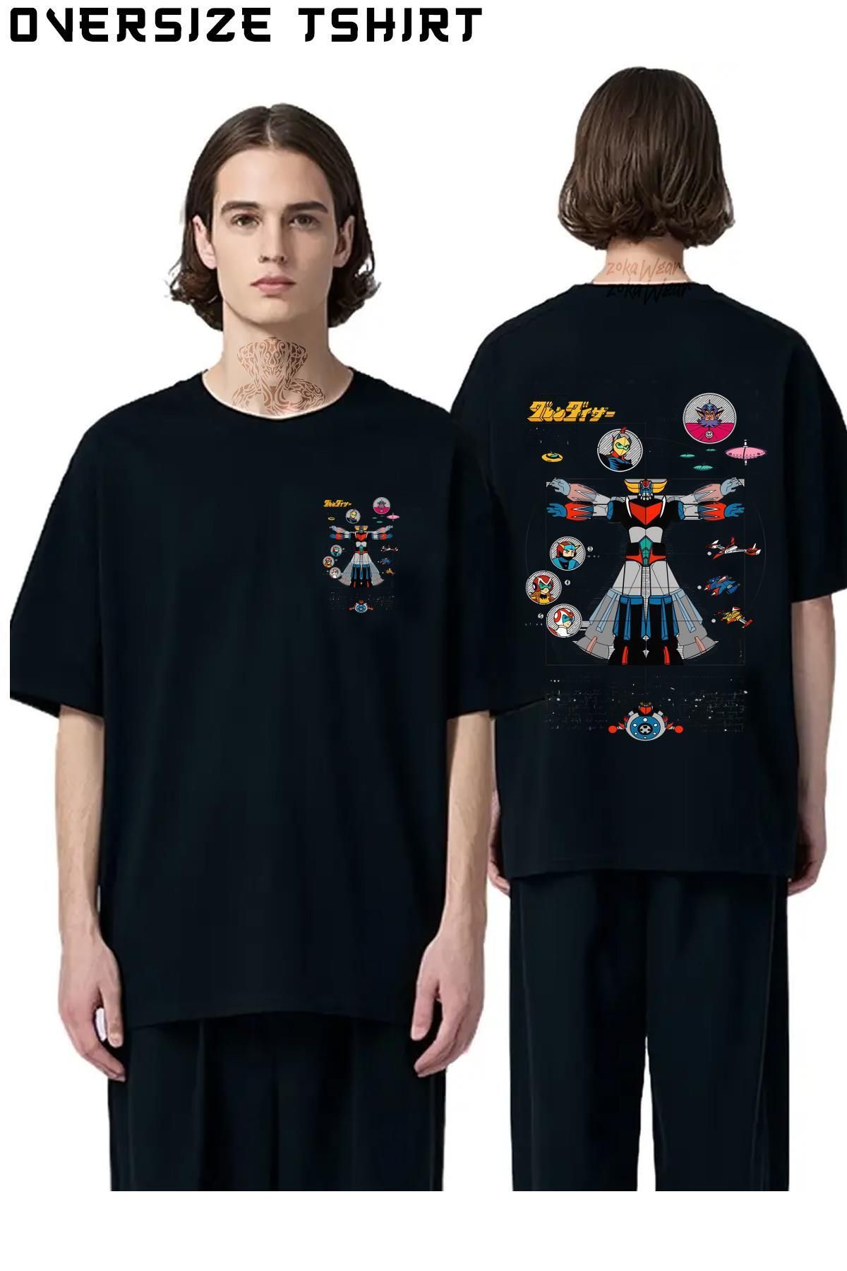 ZOKAWEAR Unisex 203-Pop-Grendizer Sırt Baskılı Oversize T-shirt