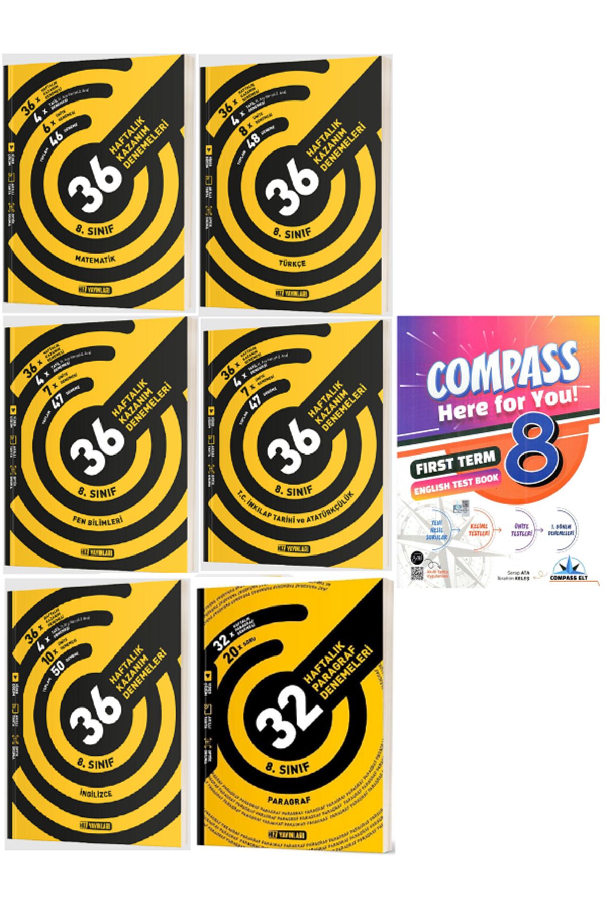 Efsane Yayınları 8.Sınıf Hız Matematik + Türkçe 36 Haftalık Denemeleri / Compass İngilizce Test HEDİYE - 7 KİTAP SET