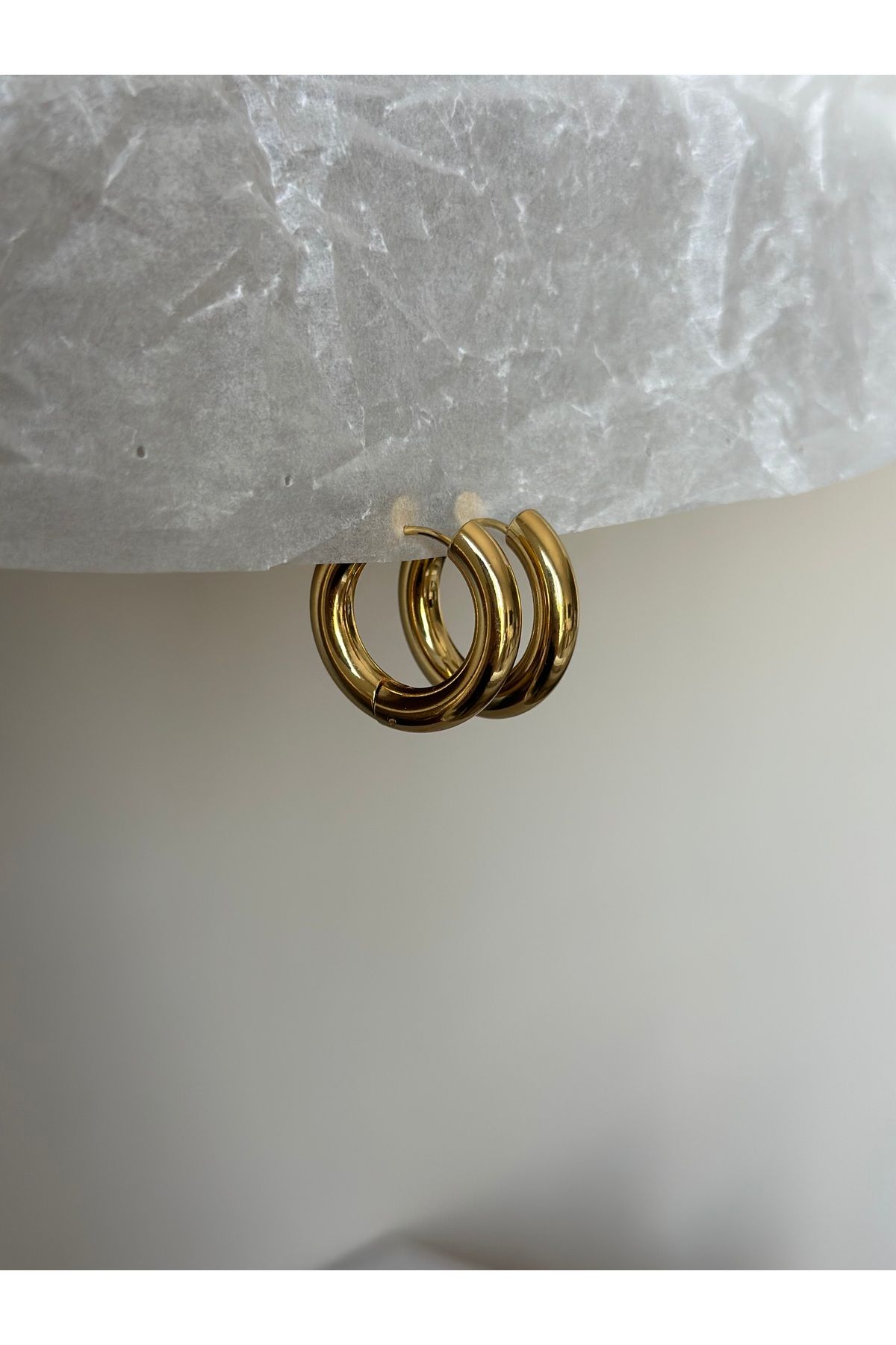 moreist Çelik gold elegant küpe