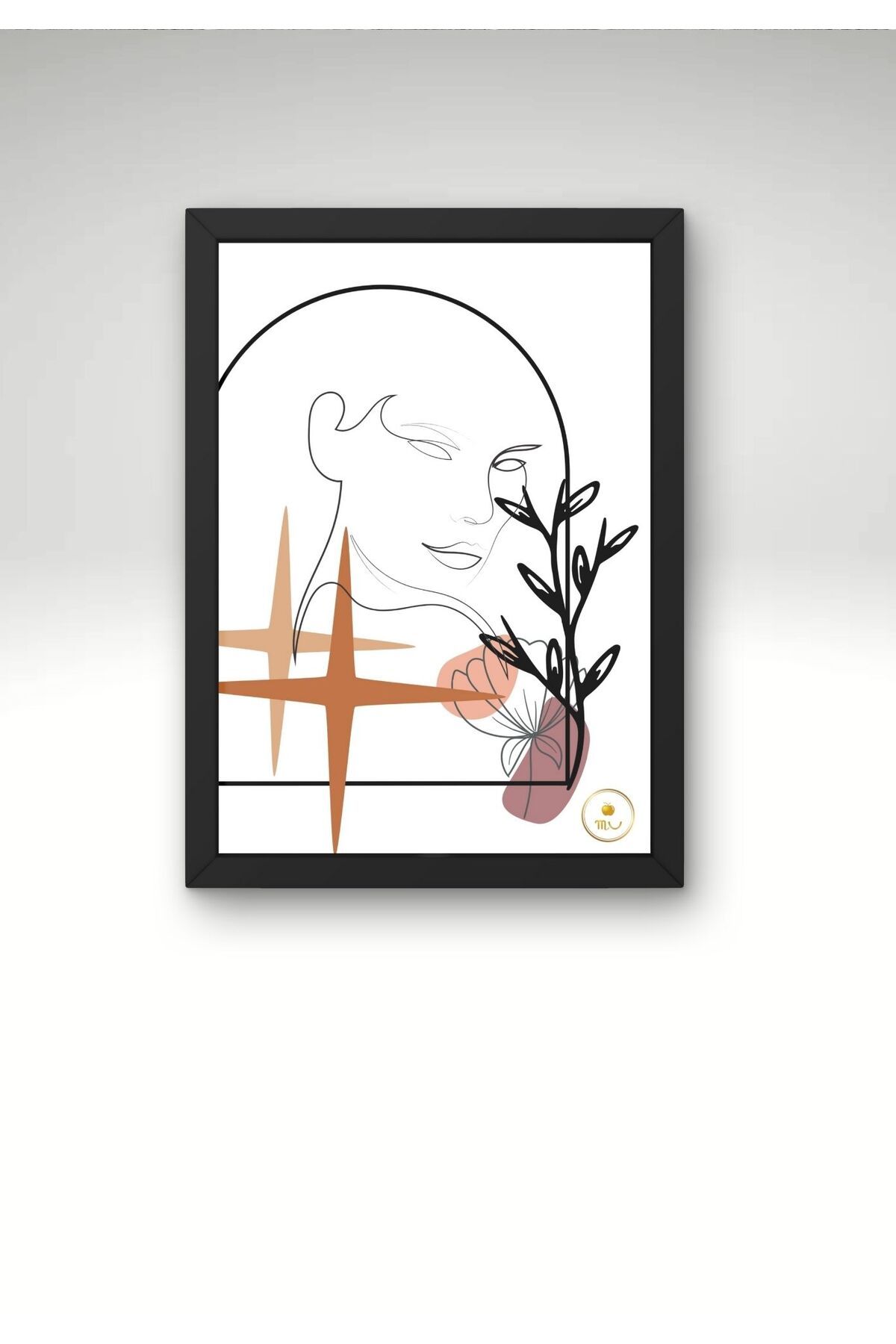 mutasarım Ahşap Çerçeveli Minimalist Kadın Portresi Duvar Posteri Çizgisel Sanat