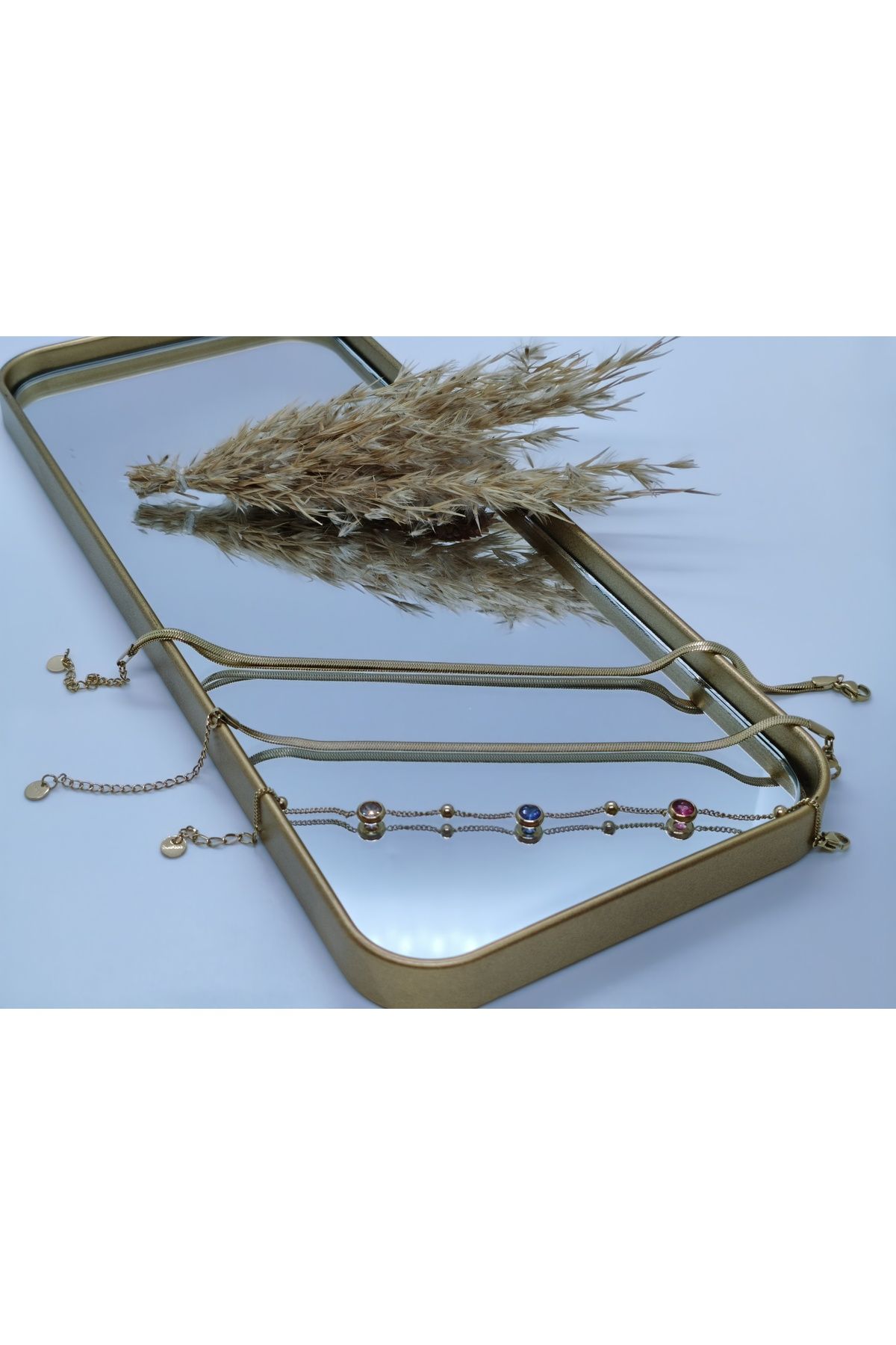 MONARE JEWELRY GOLD RENK HALHAL&BİLEKLİK SETİ PASLANMAZ ÇELİK SUYA VE KARARMAYA DAYANIKLI ANTİALERJİK