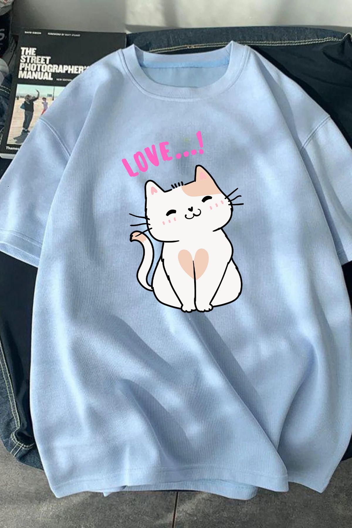JAMPY Unisex Bebe Mavisi Cat Baskılı Oversize T-shirt