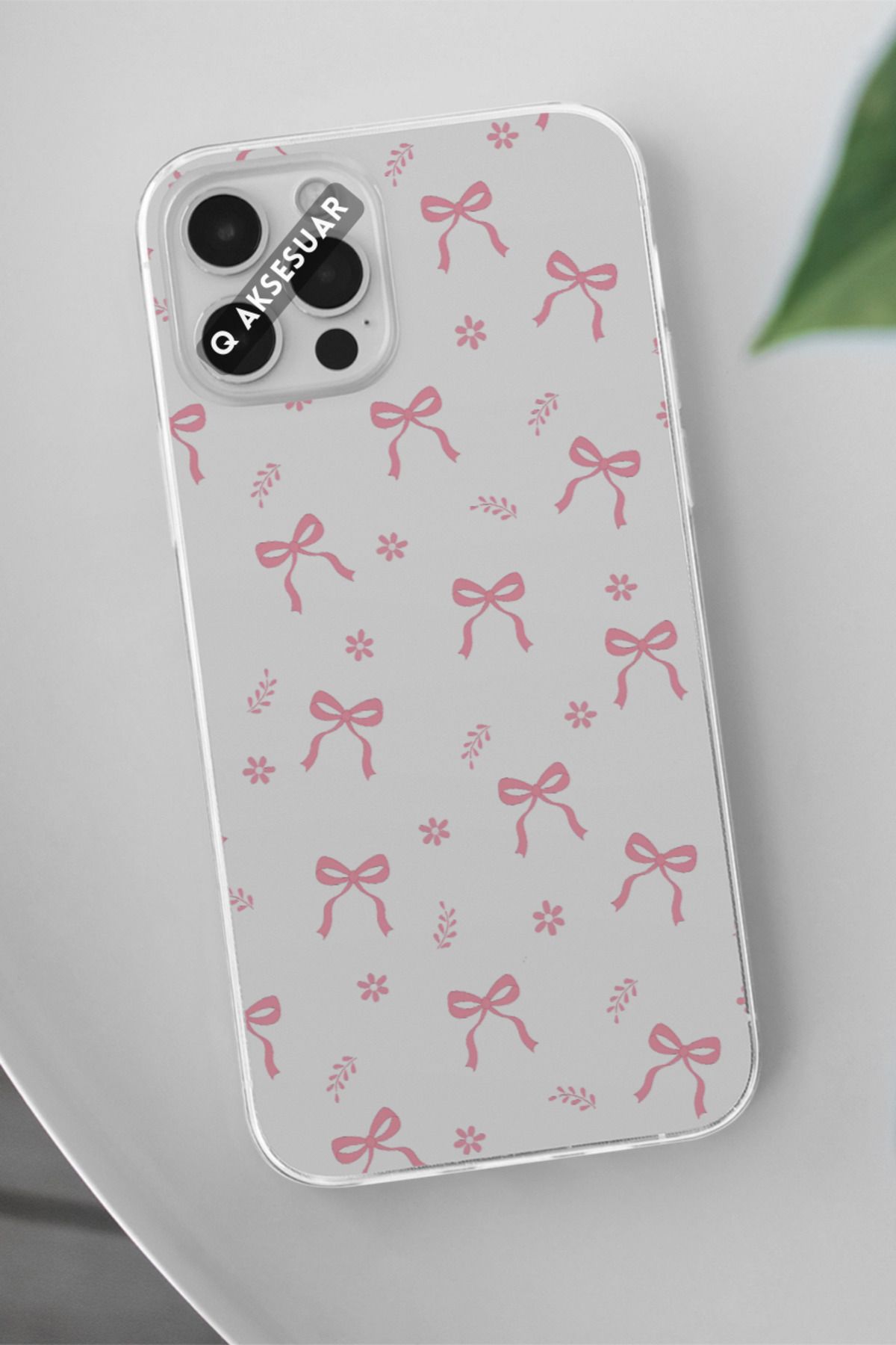 Q Aksesuar Poco X5 Pro 5G Uyumlu Pembe Kurdele Tasarımlı Şeffaf Telefon Kılıfı