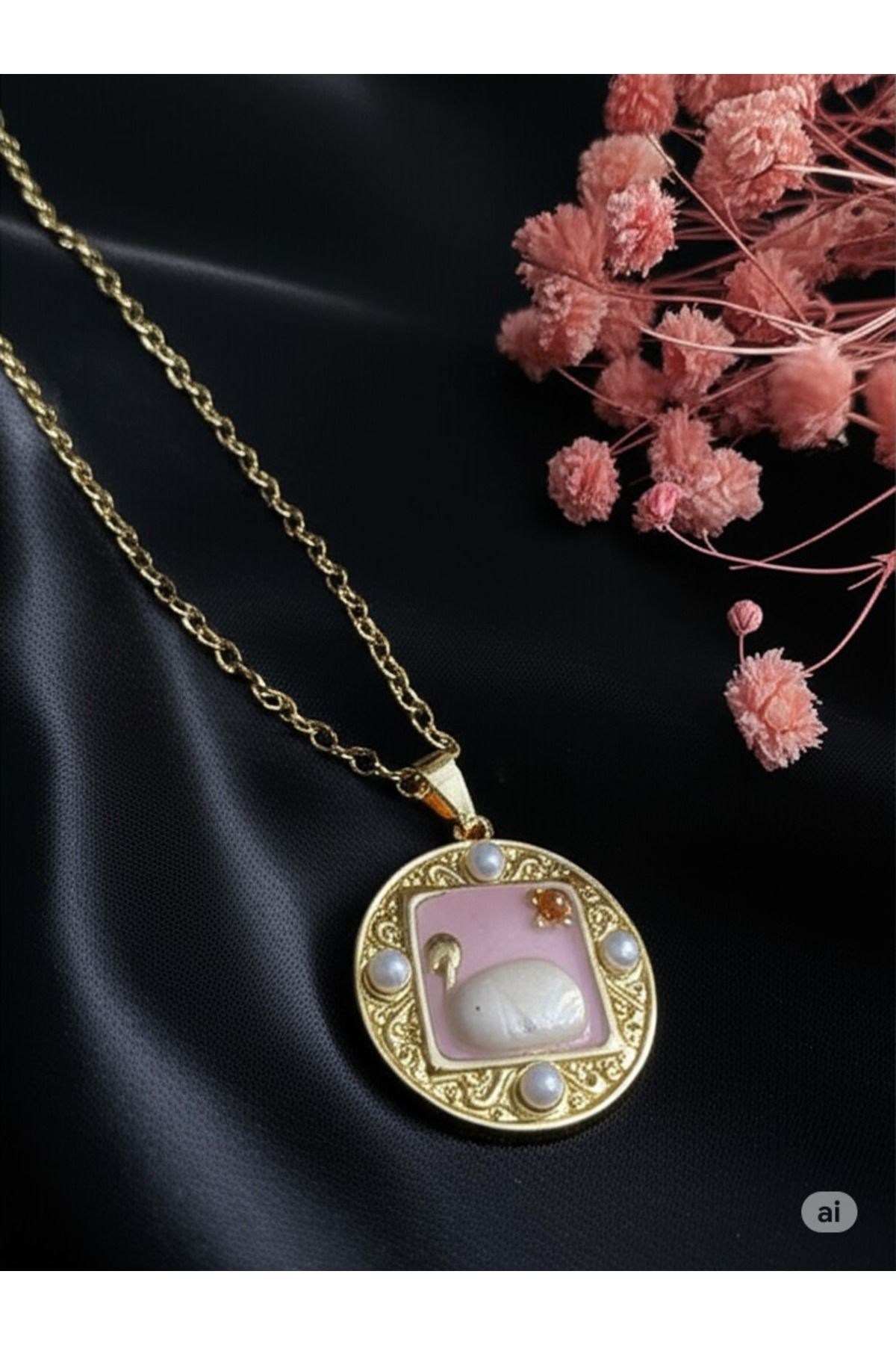 KANERUZ Gold Renk Çelik Tasarım Kolye
