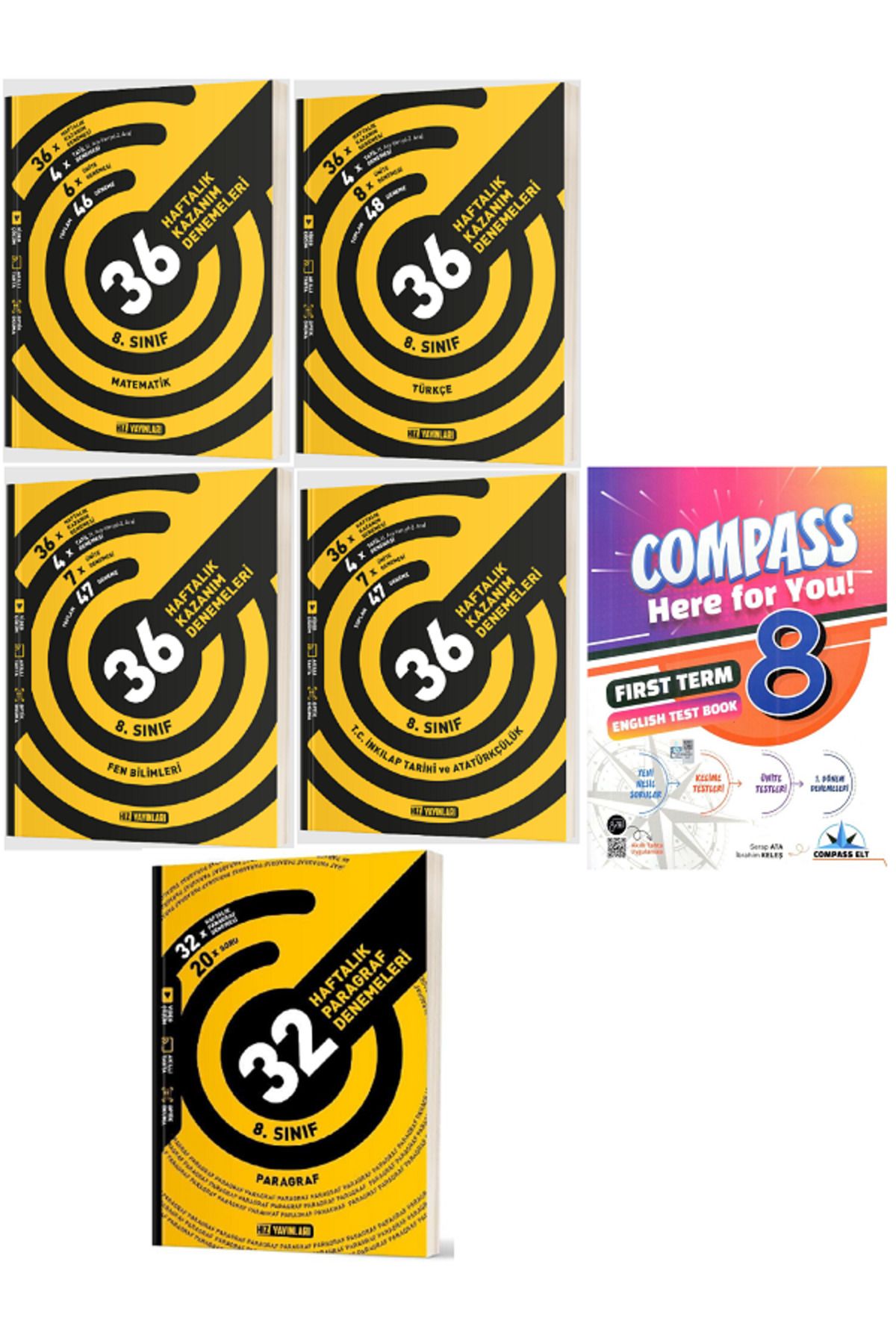 Efsane Yayınları 8.Sınıf Hız Matematik + Fen 36 Haftalık Denemeleri / Compass İngilizce Test HEDİYE - Toplam 6 KİTAP