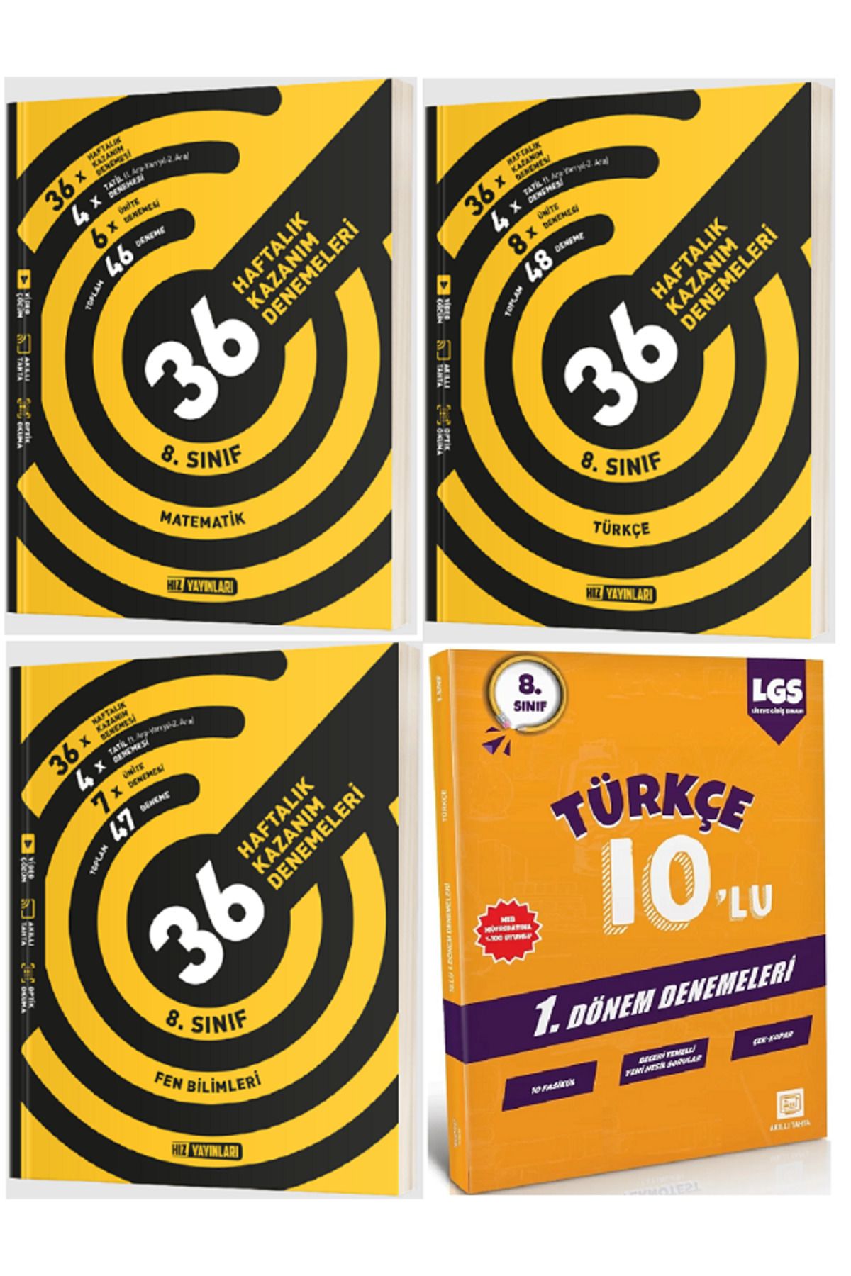 Efsane Yayınları 8.Sınıf Hız Matematik + Türkçe + Fen 36 Haftalık Denemele / 10'Lu Türkçe Deneme HEDİYE - 4 KİTAP