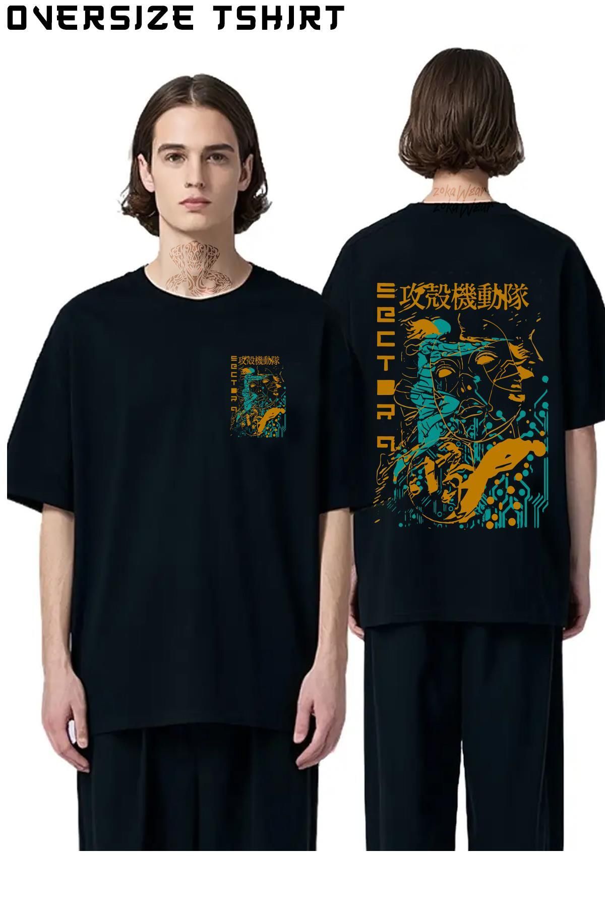ZOKAWEAR Ghost-In-The-Shell-Retro Sırt Baskılı Oversize Tişört