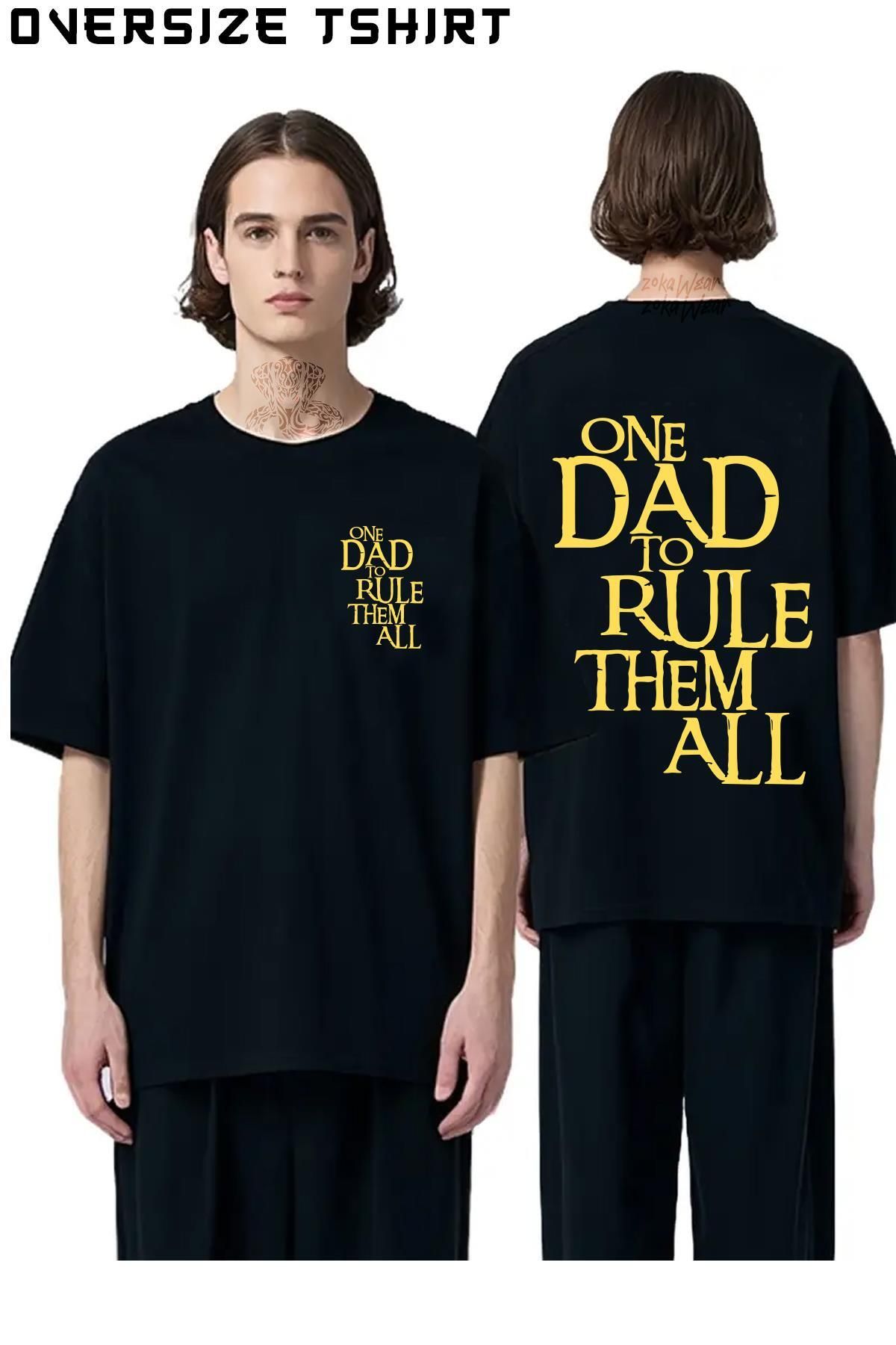 ZOKAWEAR One-Dad-To-Rule-Them-All-Fantasy Sırt Baskılı Oversize Tişört
