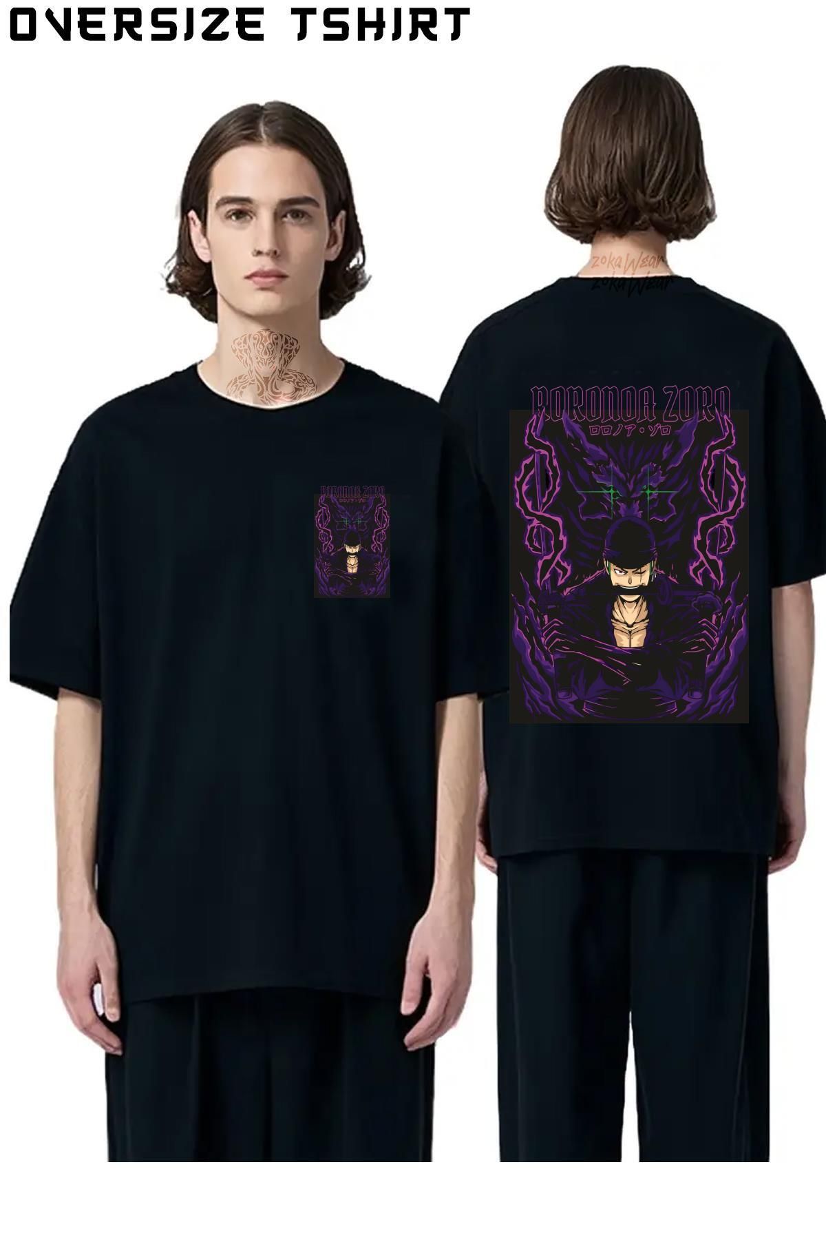 ZOKAWEAR Roronoa-Zoro-Asura-One-Piece Sırt Baskılı Oversize Tişört