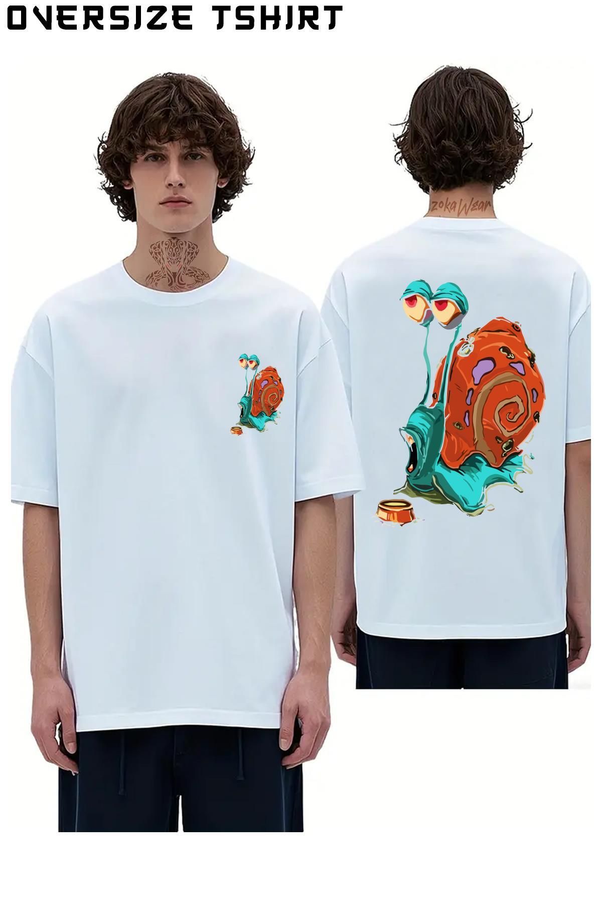 ZOKAWEAR Şaşkın-Salyangoz Sırt Baskılı Oversize Tişört