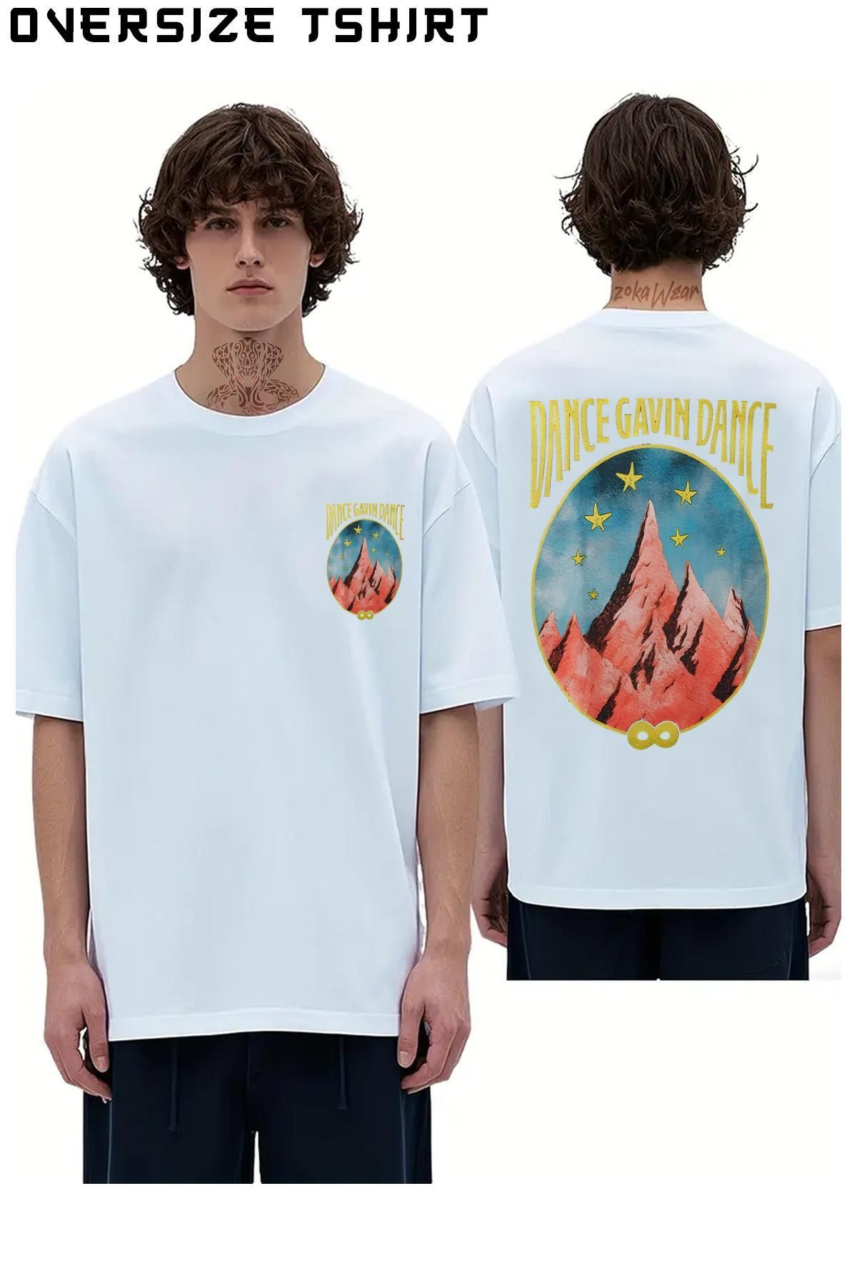 ZOKAWEAR Dance-Gavin-Dance-Mountain-Stars Sırt Baskılı Oversize Tişört