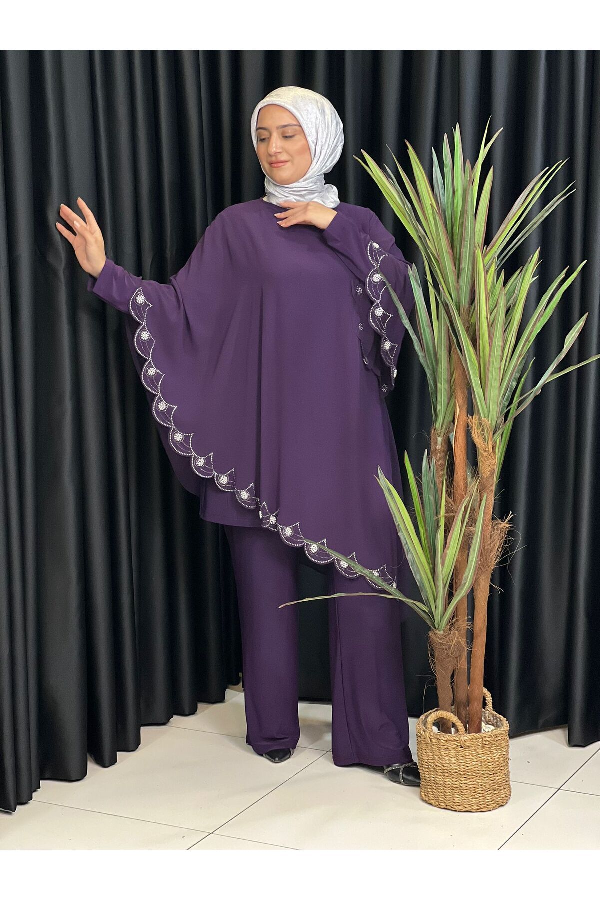 Butik büyük beden Verev Taşlı Takım