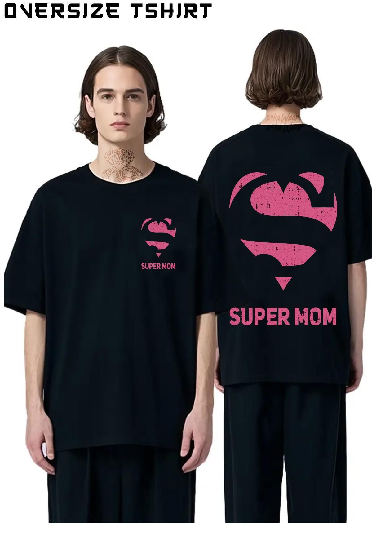 ZOKAWEAR Anneler-Günü-Super-Mom Sırt Baskılı Oversize Tişört