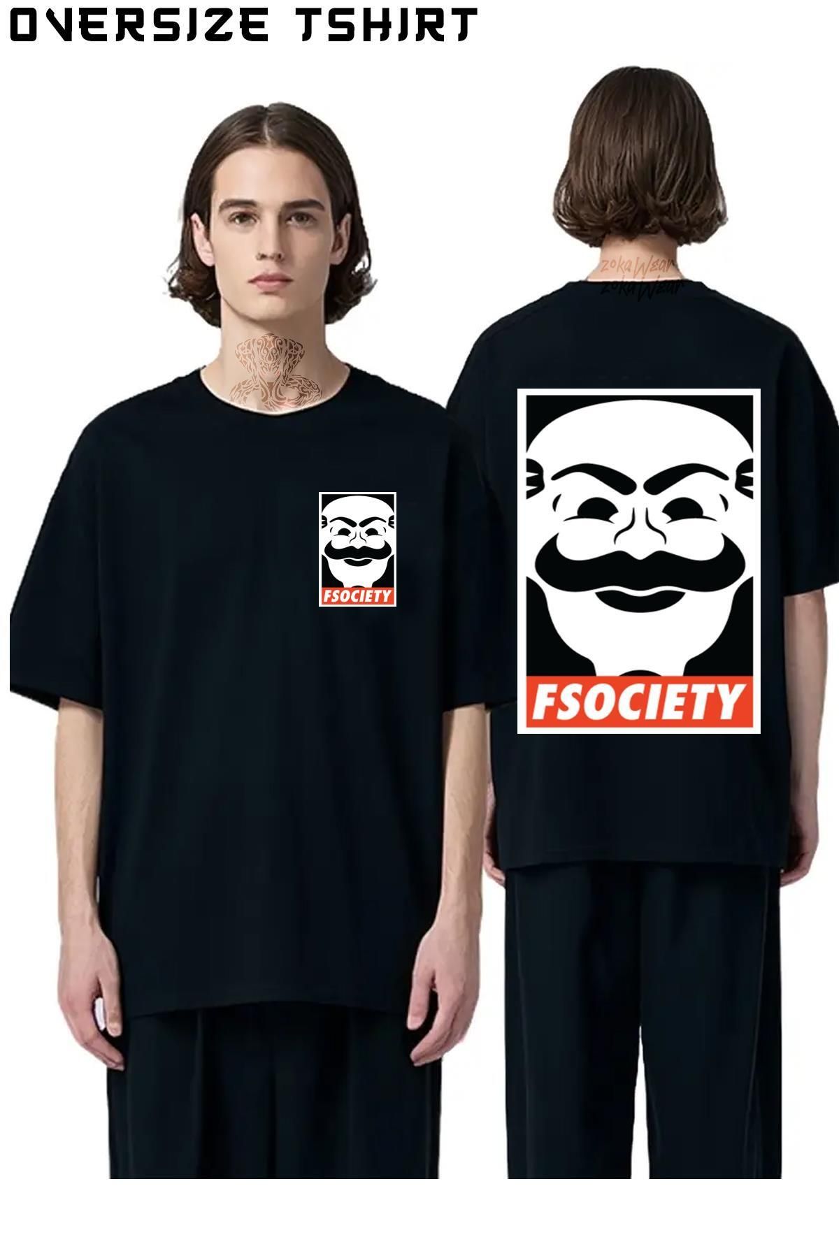 ZOKAWEAR Fsociety Sırt Baskılı Oversize Tişört