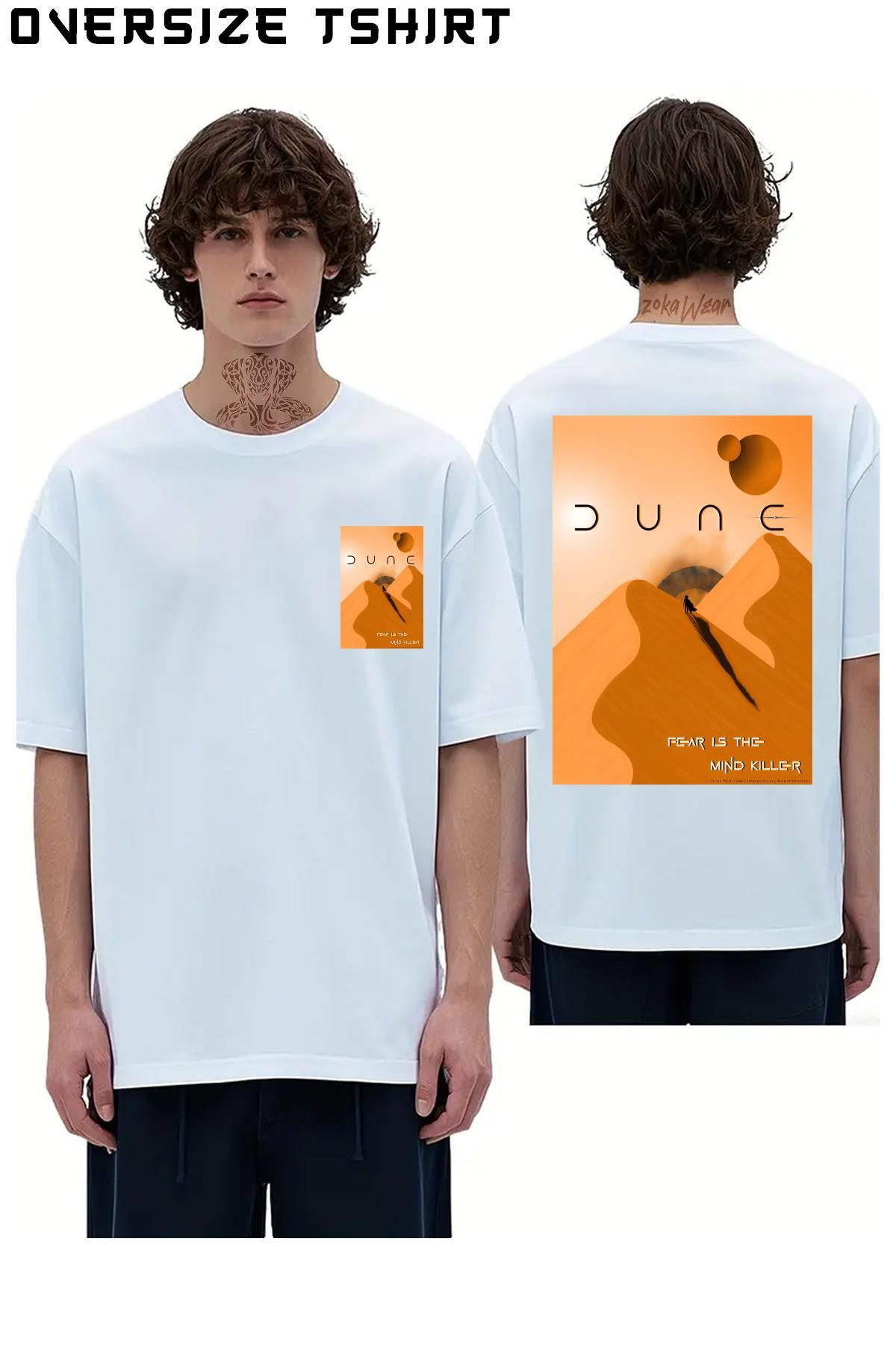 ZOKAWEAR Dune-Arrakis-Fear-Is-The-Mind-Killer Sırt Baskılı Oversize Tişört