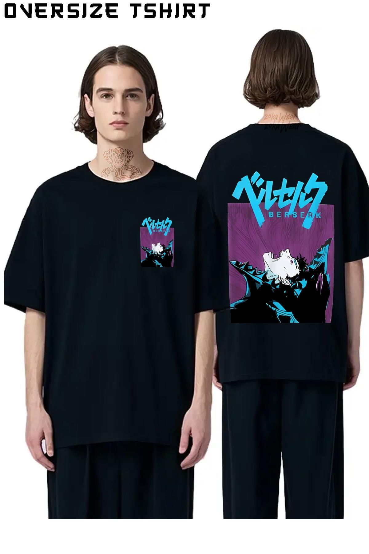 ZOKAWEAR Berserk-Guts-karazırh-özel Sırt Baskılı Oversize Tişört