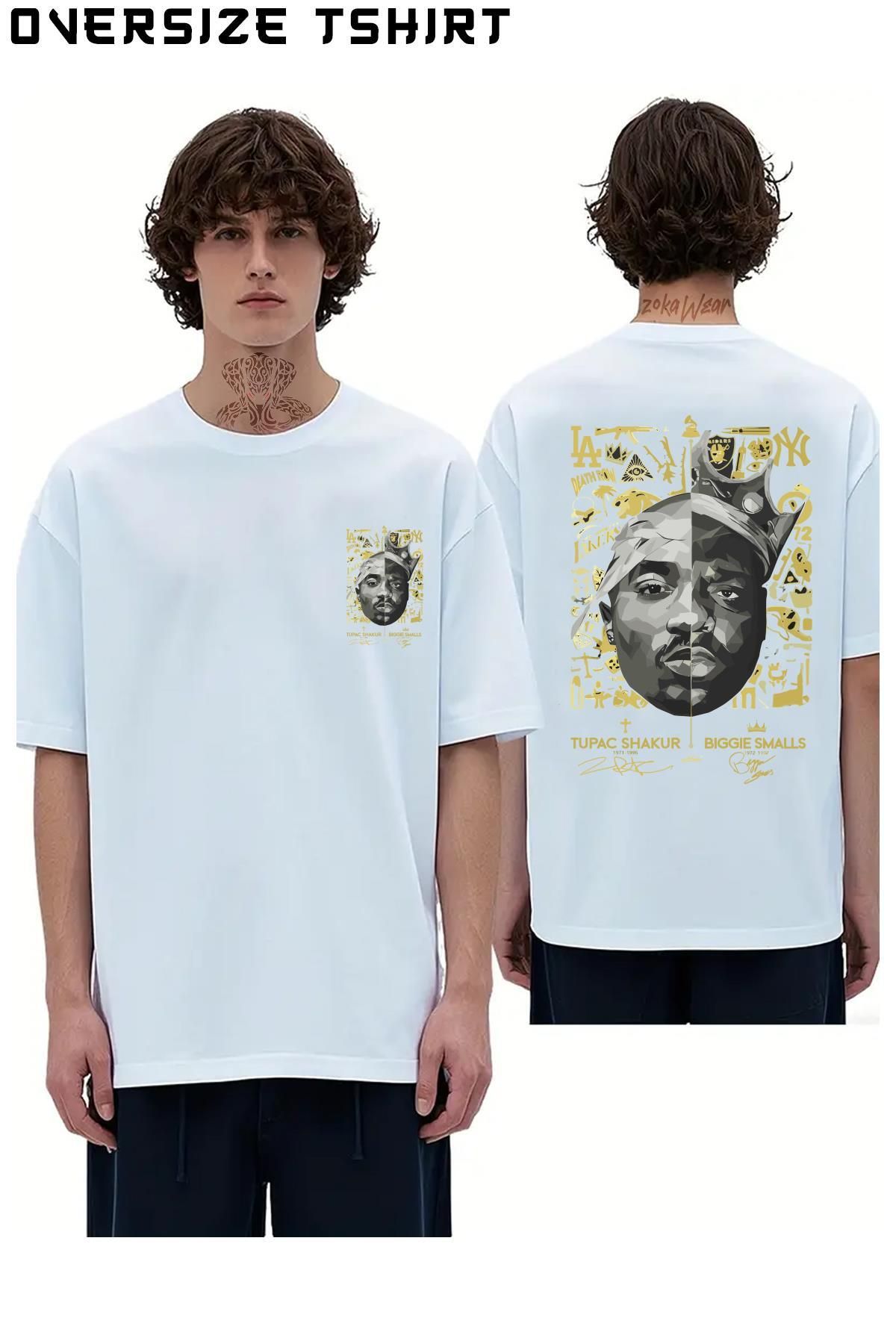 ZOKAWEAR Biggie-Smalls-Tupac-Shakur Sırt Baskılı Oversize Tişört