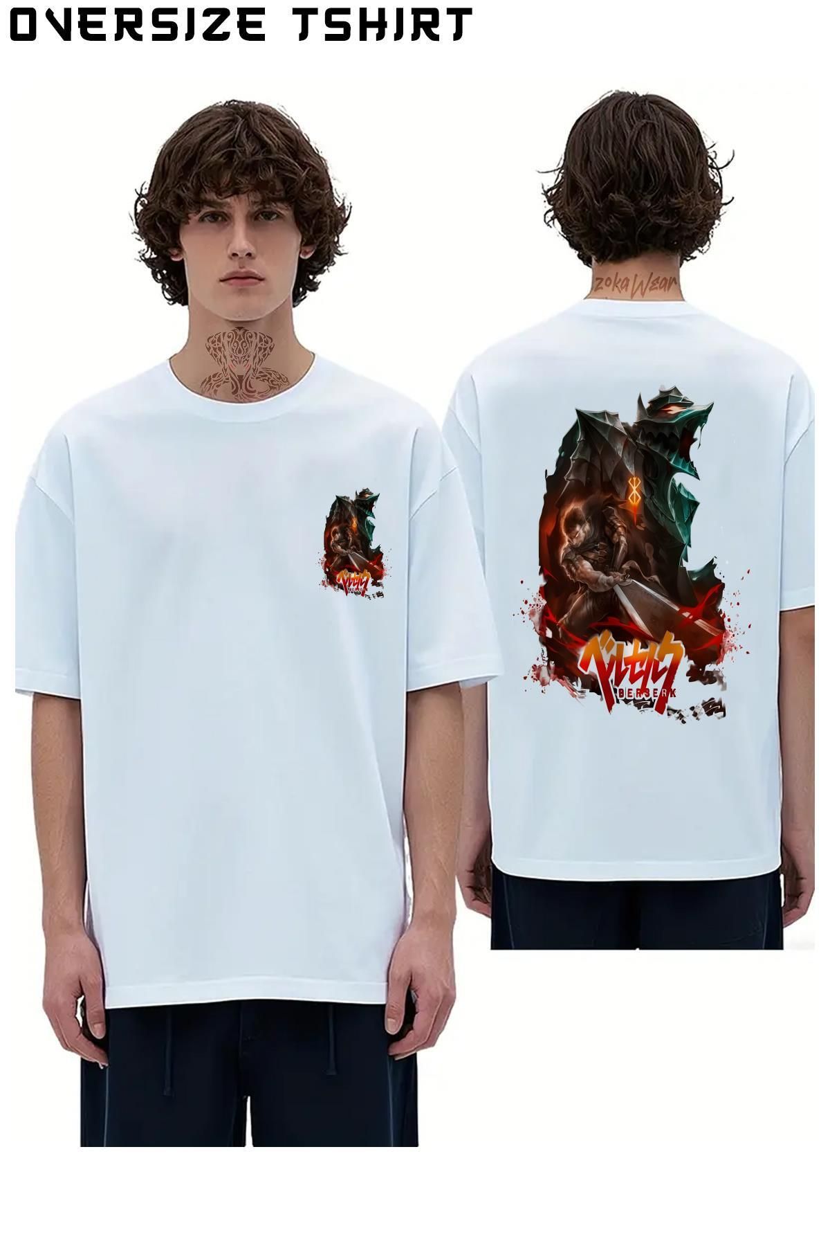 ZOKAWEAR Berserk-Guts-(KARA-ZIRH)-Anime-Karakter Sırt Baskılı Oversize Tişört