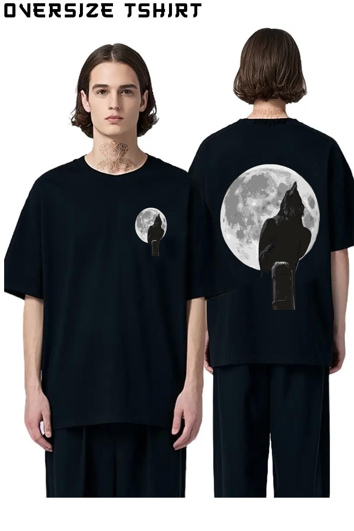 ZOKAWEAR Karga-Ay Sırt Baskılı Oversize Tişört