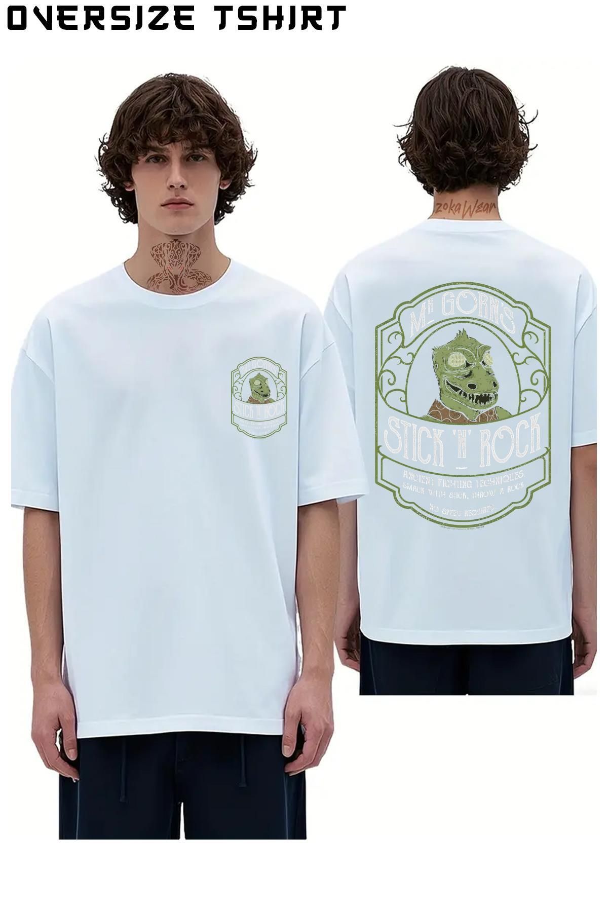 ZOKAWEAR The-Original-Series-Mr.-Gorn's-Stick-'n'-Rock-Vintage-Logo Sırt Baskılı Oversize Tişört